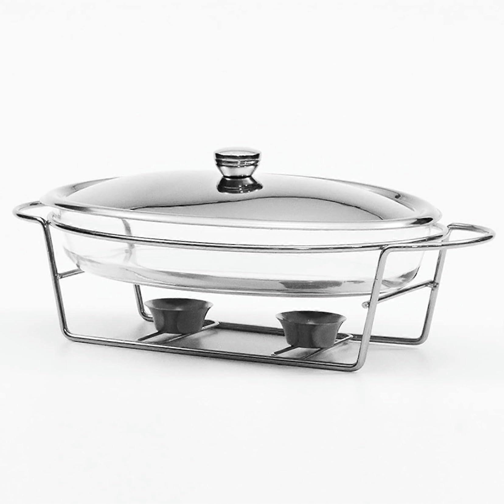 3Liter Oval Chafing Dish Buffet Set with Glass Insert and Stainless Steel Stand, for Weddings, Parties, Banquets, and Catering Events, Silver