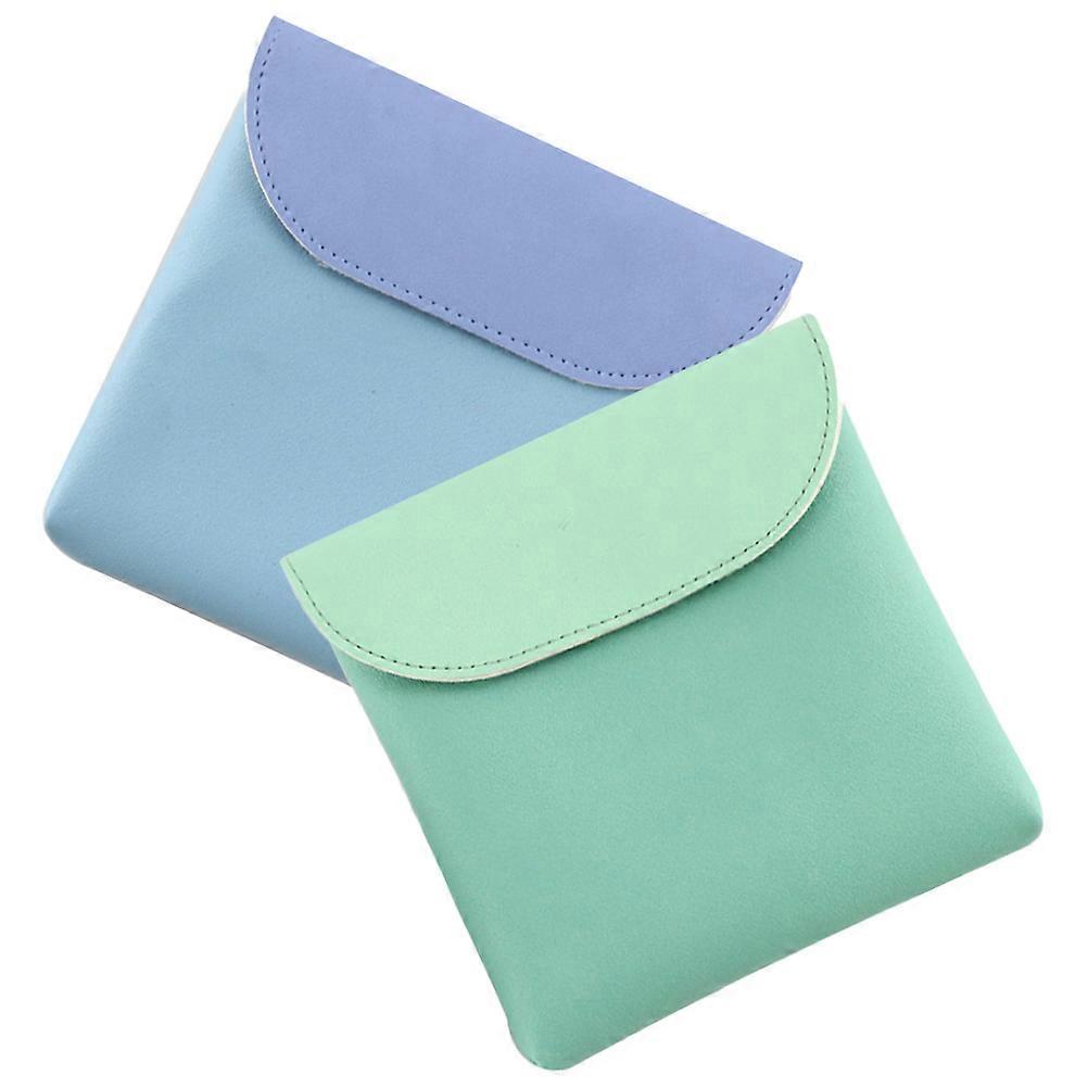 2pcs Portable Menstrual Pad Pouch for Sanitary Napkins Coins Cards Small Items Storage PU Assorted