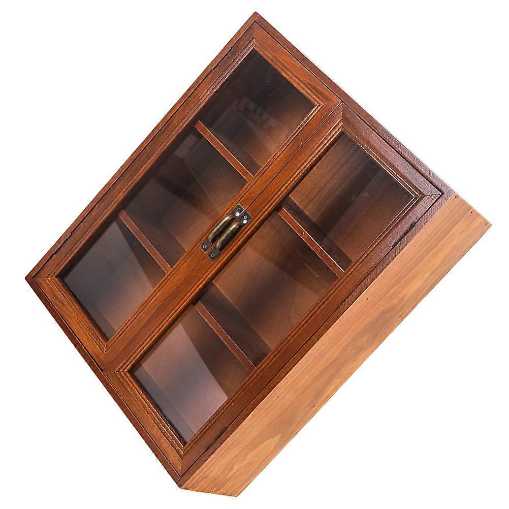 Cosmetic Storage 1Pc Retro Storage Cabinet Ideal Organizer For Home Light Brown Rectangular Design Large-Capacity Structure