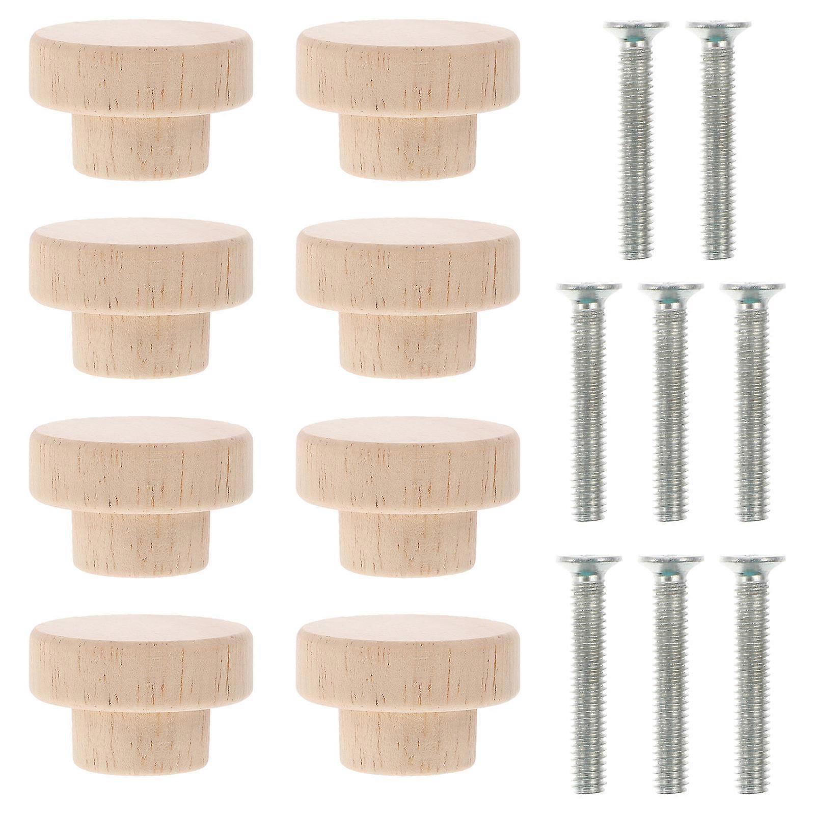 Furniture Accessories 8Pcs Round Door Knobs Wooden Pull Knobs For Cabinets Beige Safe And Practical