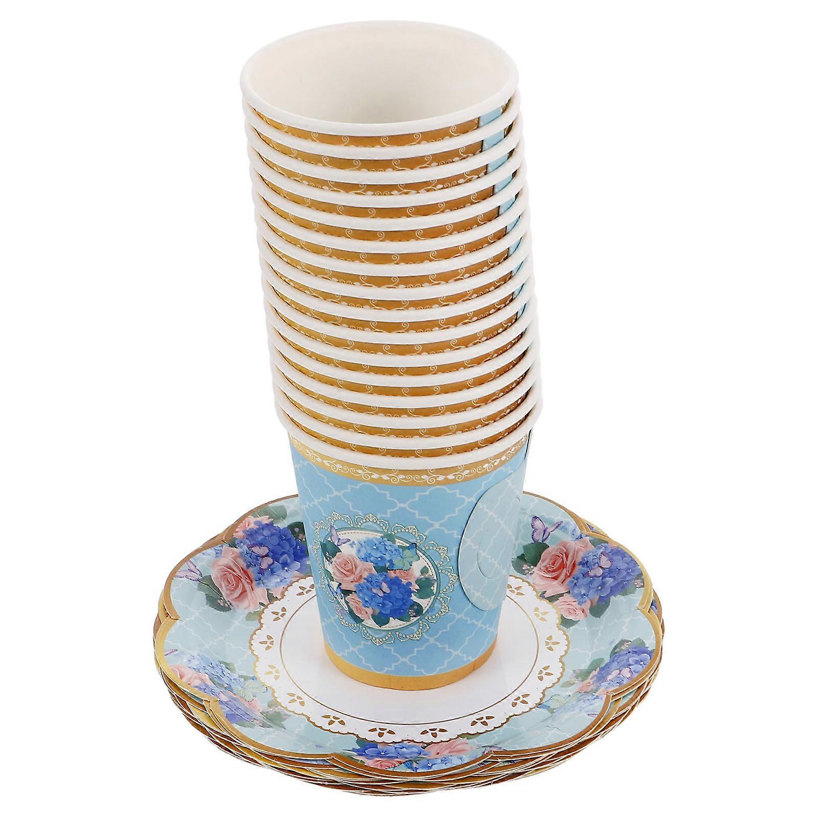 Elegant European Floral Design Paper and Cups for Tea Party with Romantic Atmosphere 7 Inch