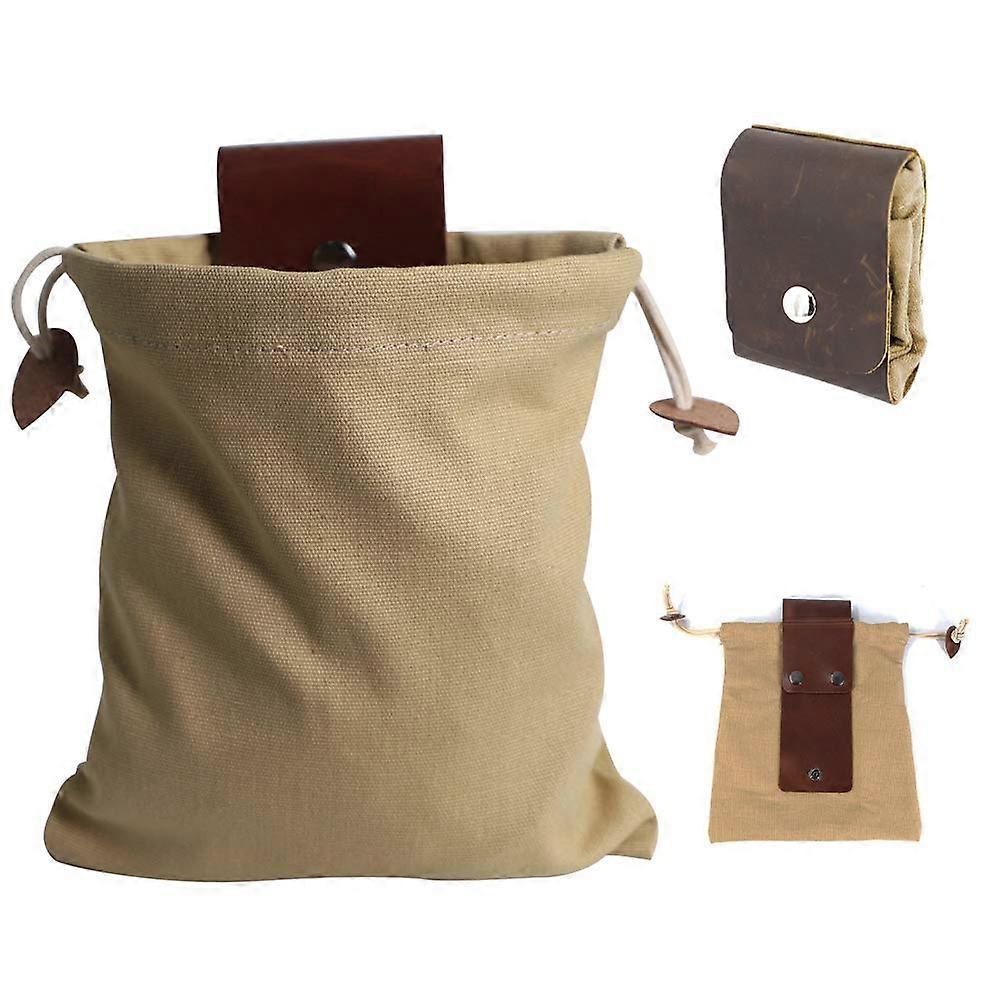 Canvas Food Bag - Foldable Leather Canvas Waist Bag with Drawstring Buckle for Outdoor Travel and Bushcraft Activities
