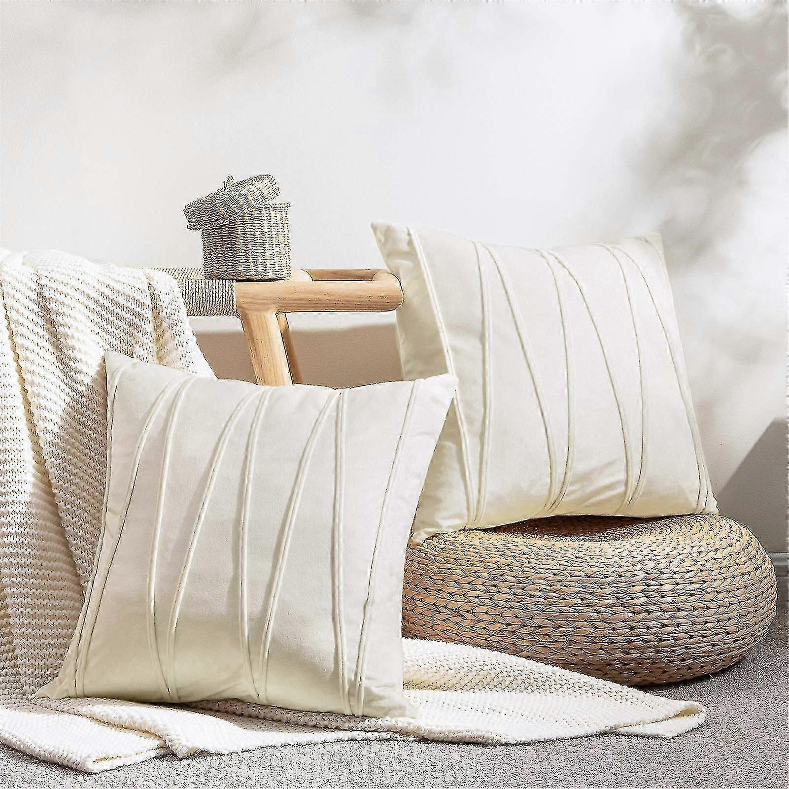 Christmas Velvet 45x45cm Hidden Zip Stripe Cushion Cover Set - Sofa and Terrace Decorative Accessories