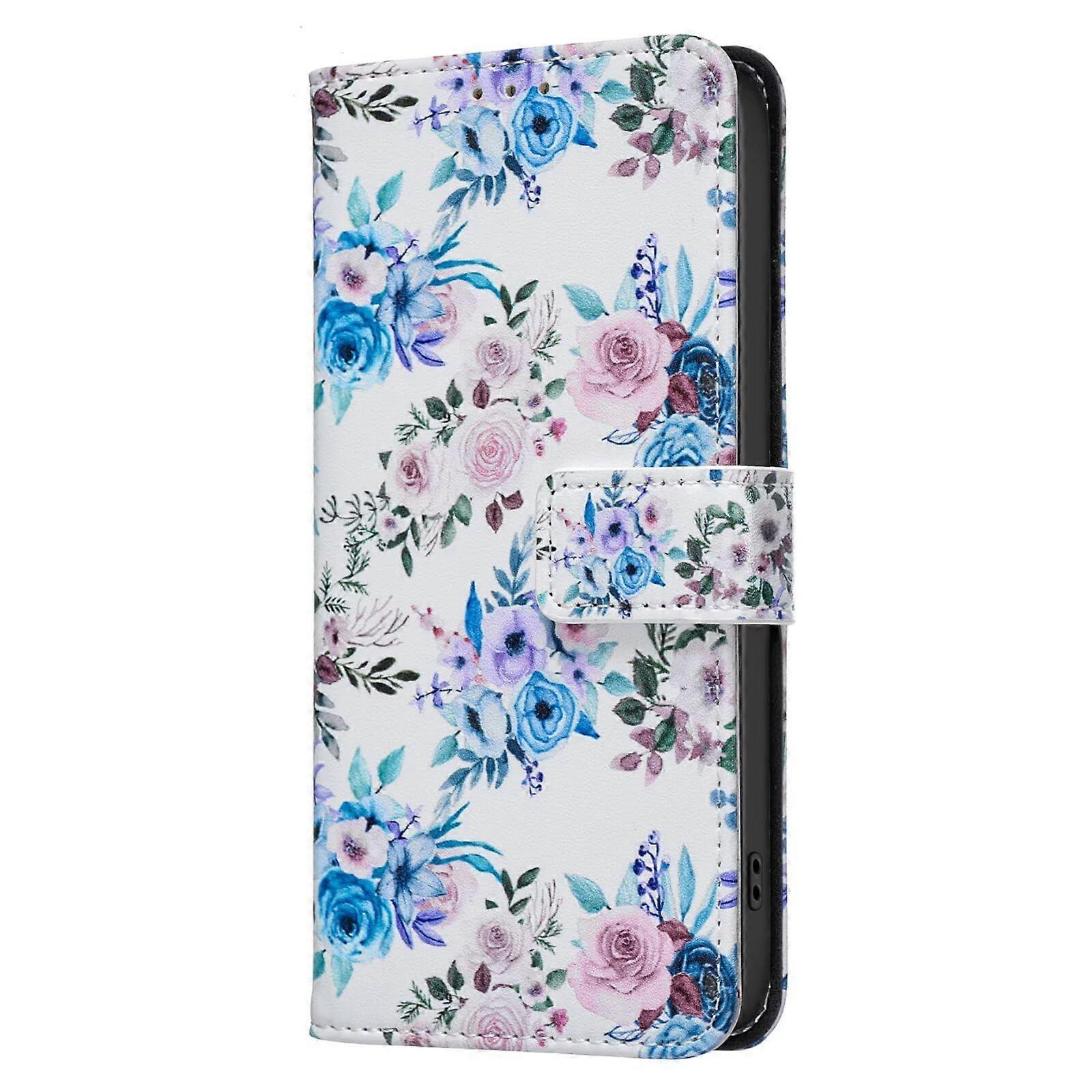 OPPO A96 5G/Reno 7Z Case Flip PU Leather Wallet With Magnetic Closure And Stand Function Blue Pink Flower