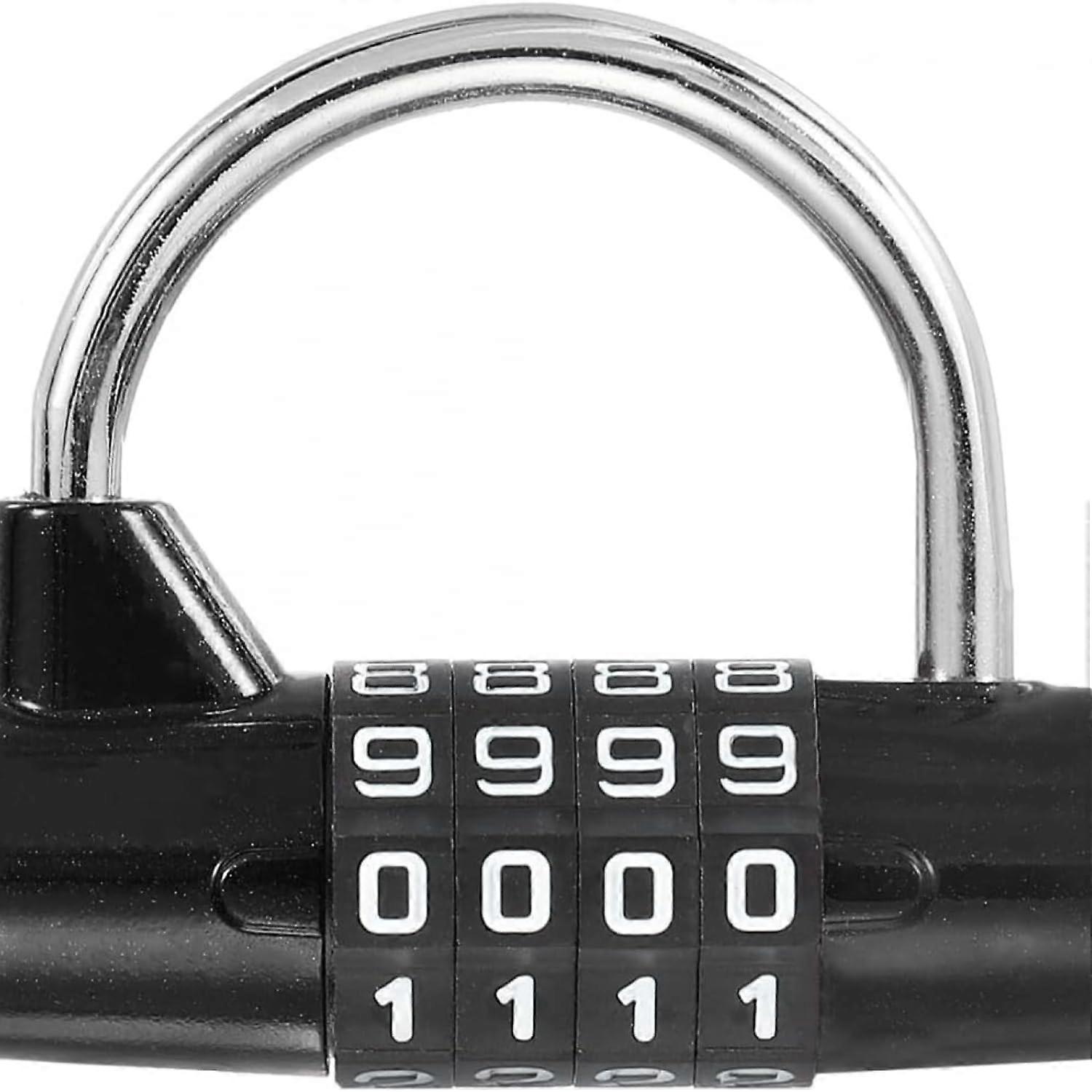 4-Digit Combination Lock, Zinc Alloy Keyless Security Padlock for Sports Lockers, Fences, Toolboxes, Luggage, Drawers, Black