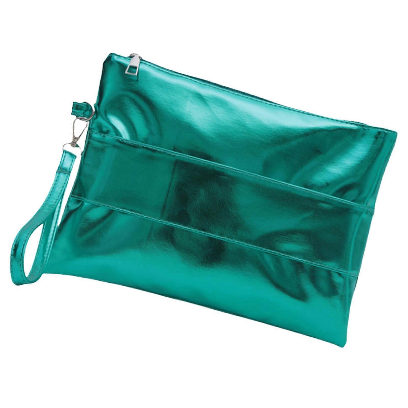 Shining Metallic PU Leather Envelope Wristlet Clutch Bag for Daily Use and Evening Events, Green Multipurpose Handbag