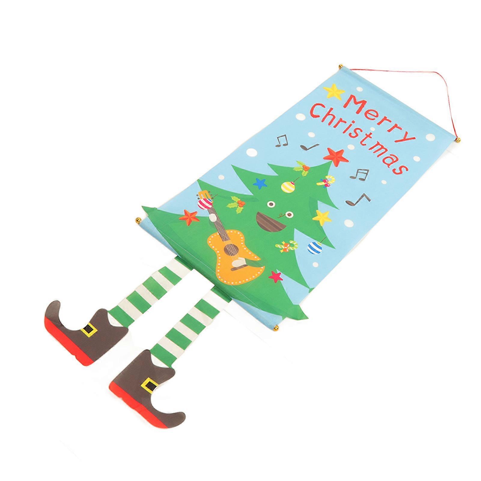 GPB Christmas Flags Ornament Christmas Tree Designed Bamboo and Cloth Christmas Hanging Sign for Door Home