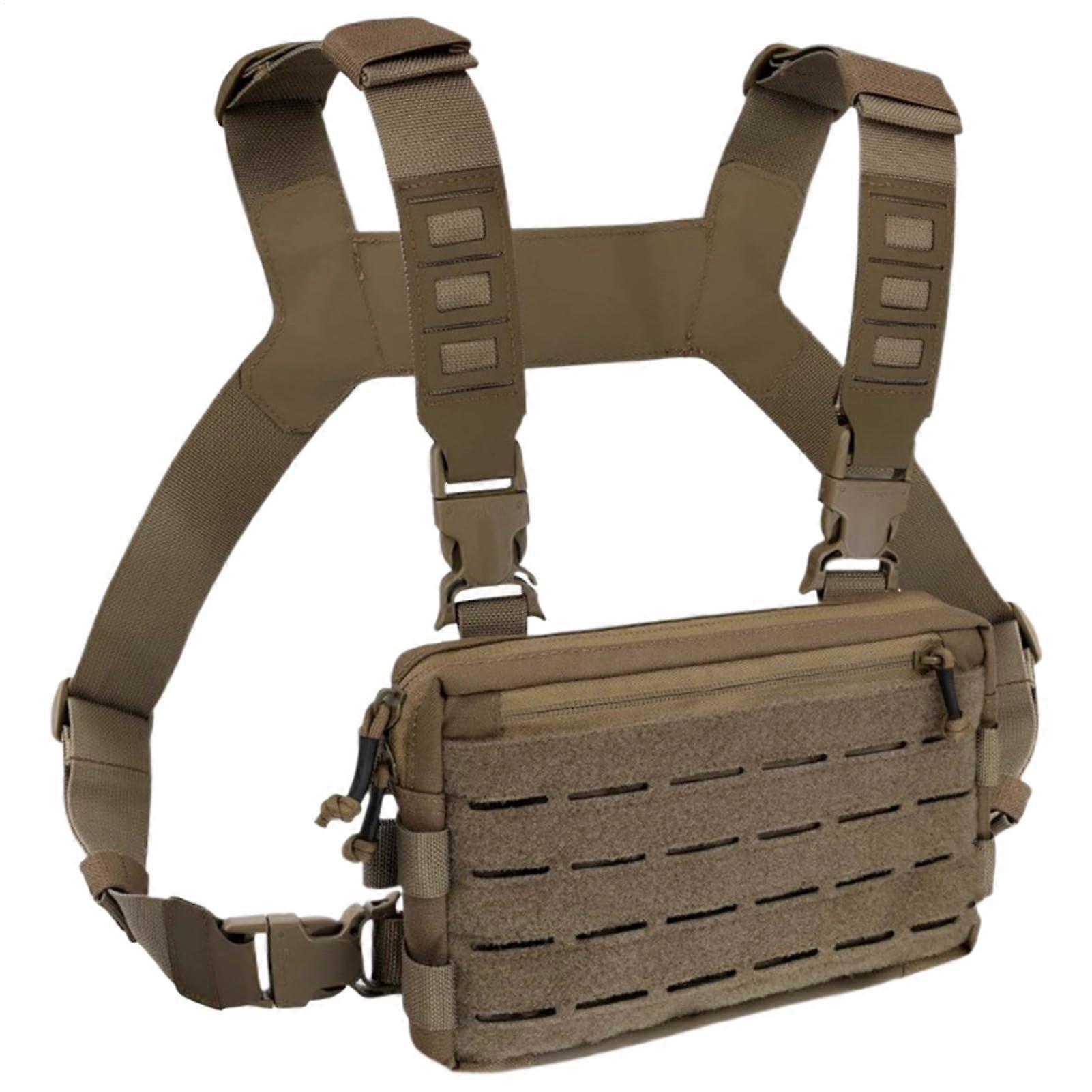 Chest Pouch Harness Vest Bag for Motorcycle, Hiking, Climbing, Hunting, Travel - Adjustable Design in Black, Brown, Green