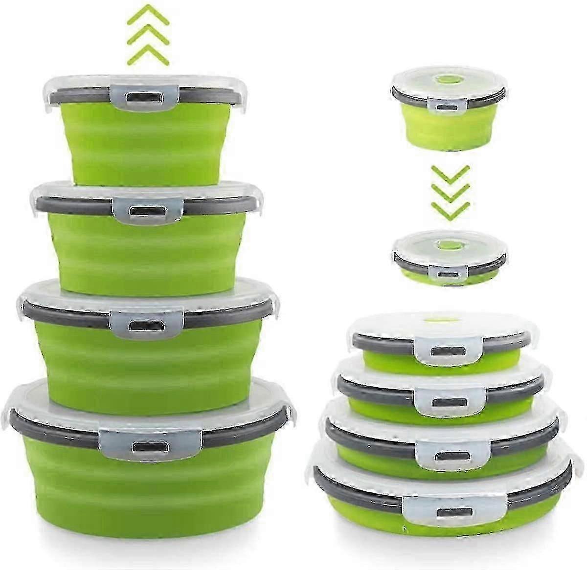 Collapsible Camping Bowls, 4-Piece Silicone Set with Lids, BPA-Free Microwave Safe RV Kitchen