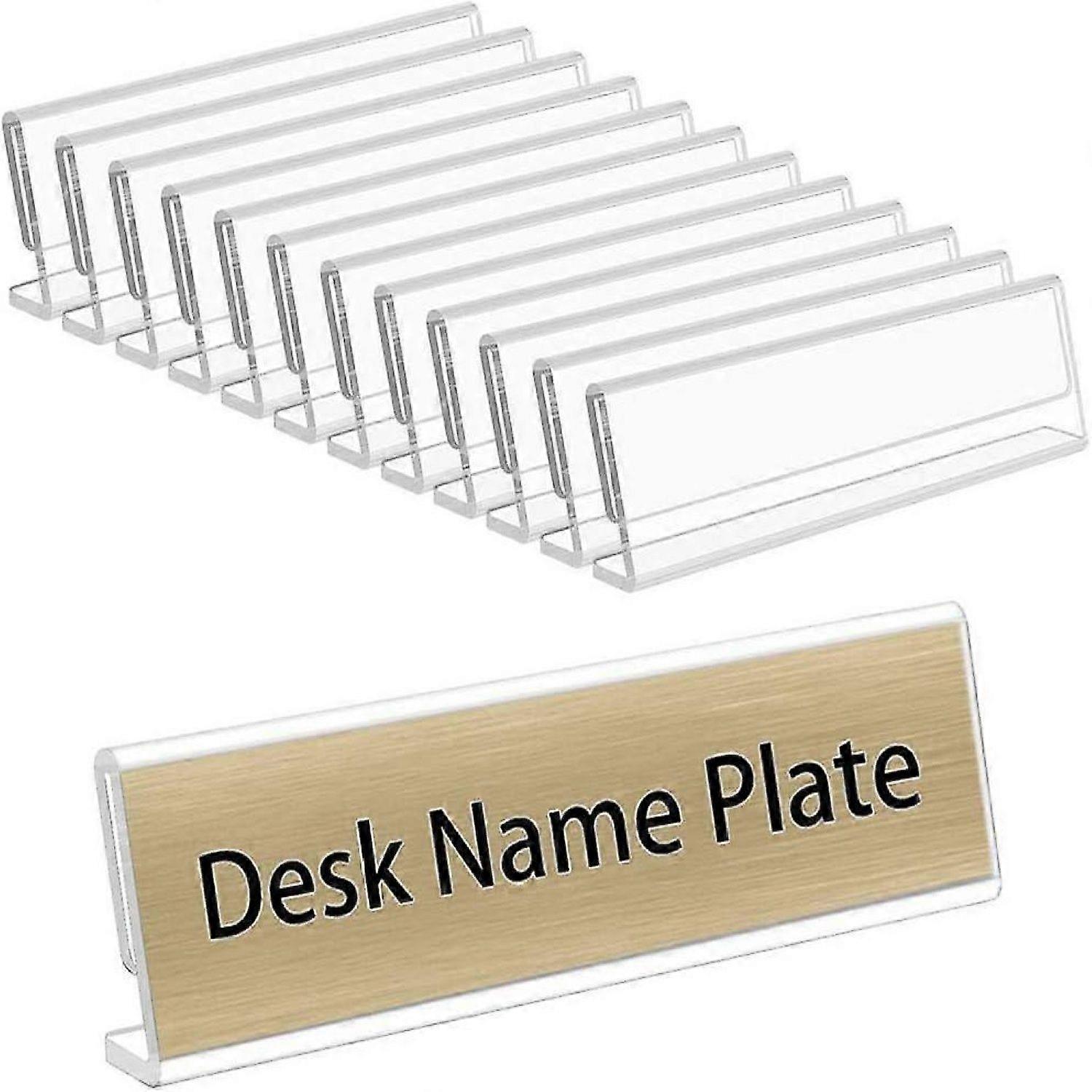 20 Pack 8"W x 2"H Acrylic Office Name Plates Name Labels for Desks, Horizontal Slant Back Clear Desk Sign Holder for Table Display -HK908