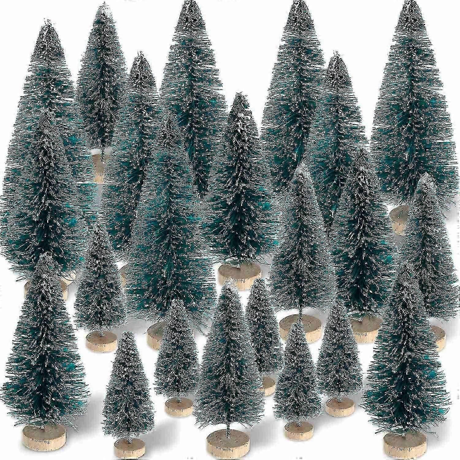 60 Pieces Mini Sisal Snow Frost Winter Pine with Wood Base Snow Ornaments Tabletop for