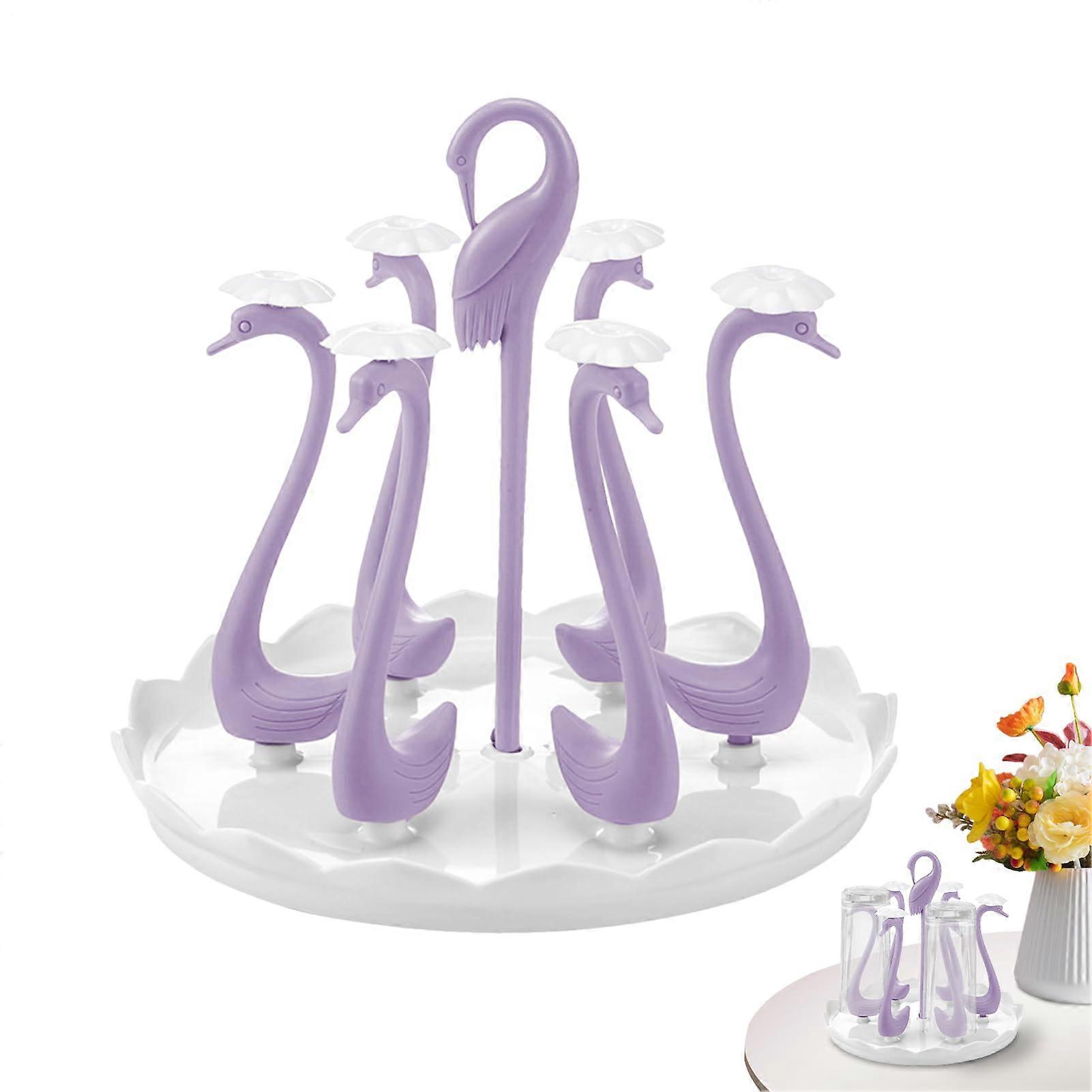 Bottle Drying Rack Mugs Storage Holder, Decorative OverSink Draining Rack, Lilac Color, SixCup Capacity