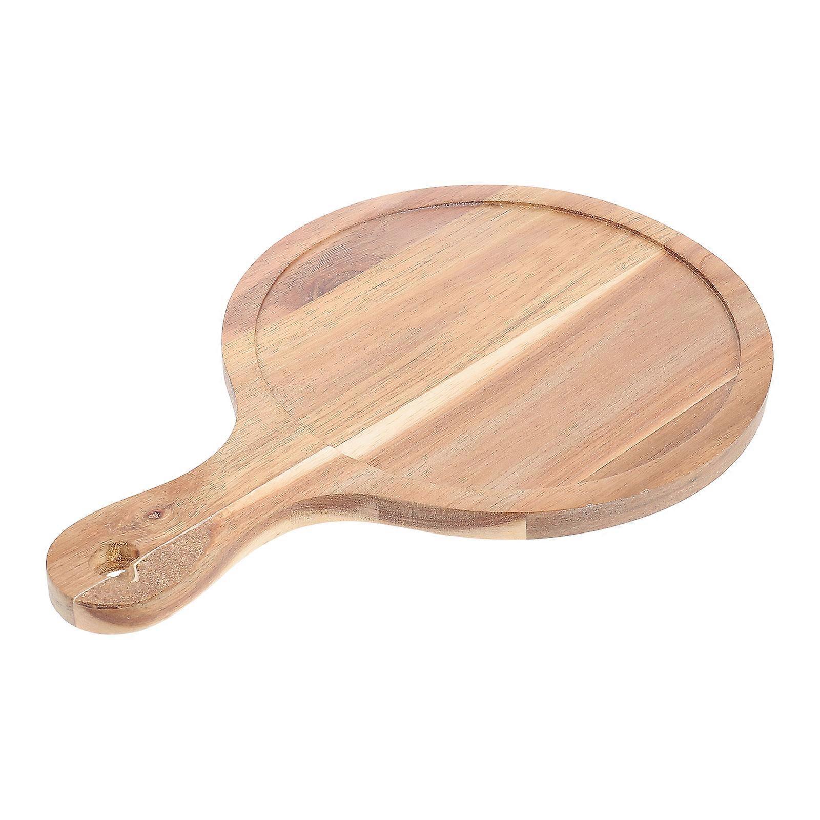 Round Wooden Bread Serving Tray for Food 4Pcs Steak Plate with Handle