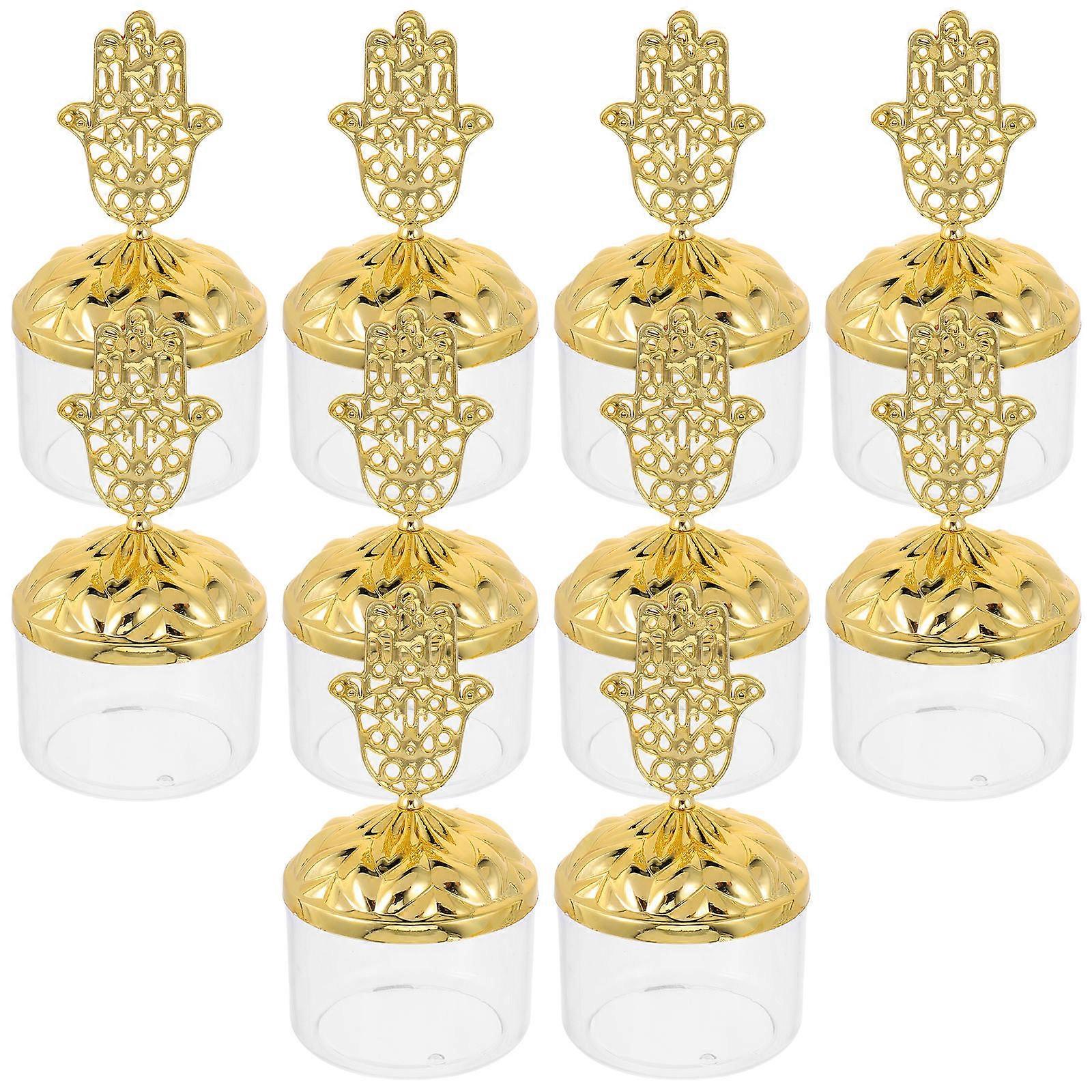 Candy Storage Container 10Pcs Lidded Plastic Jar Golden Hand Shaped Design Ideal For Festive Occasions Such As Eid Ramadan And Weddings