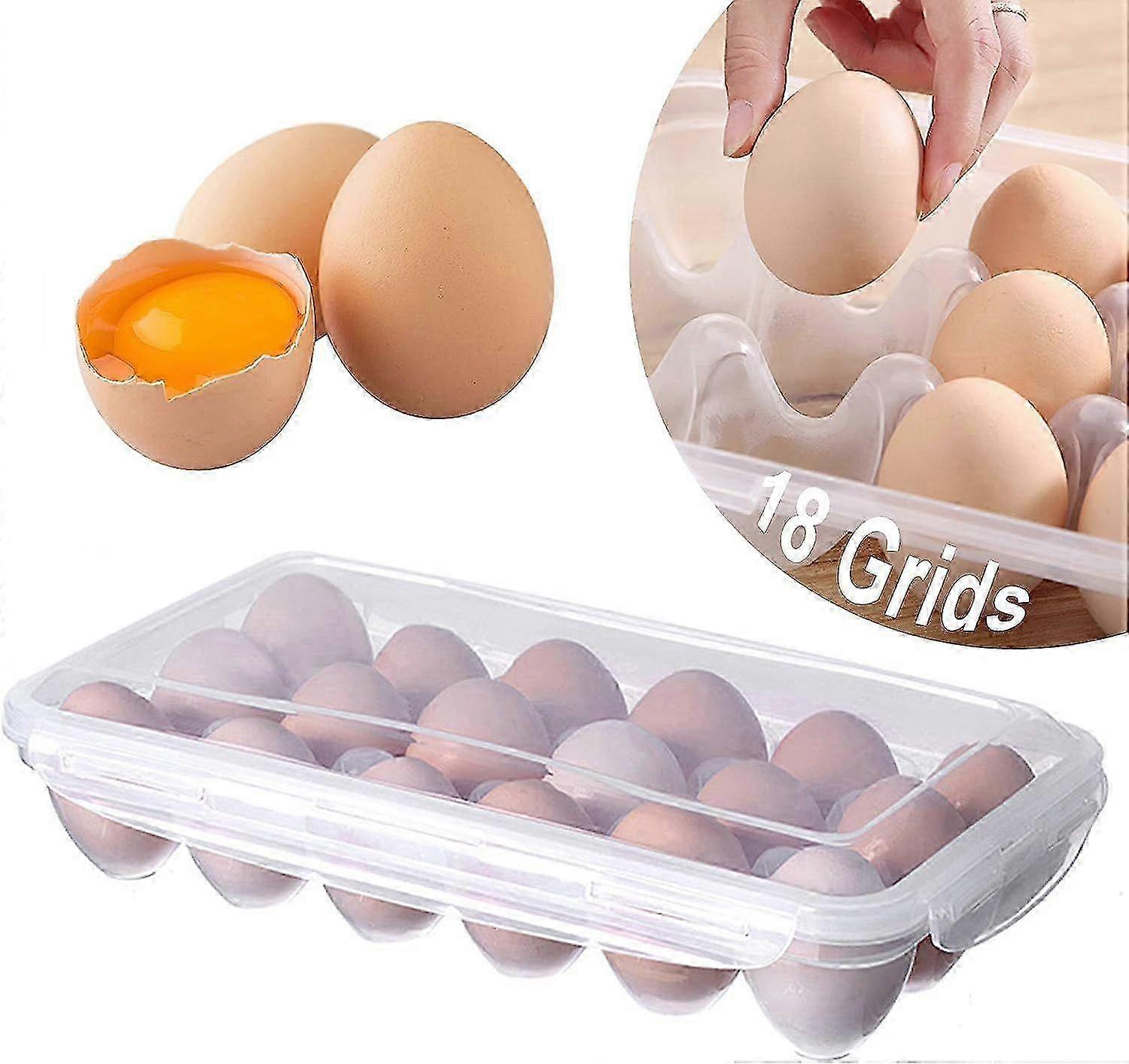 Transparent Stackable Plastic Egg Box for 18 Eggs with Lid, Fridge Egg Storage Container
