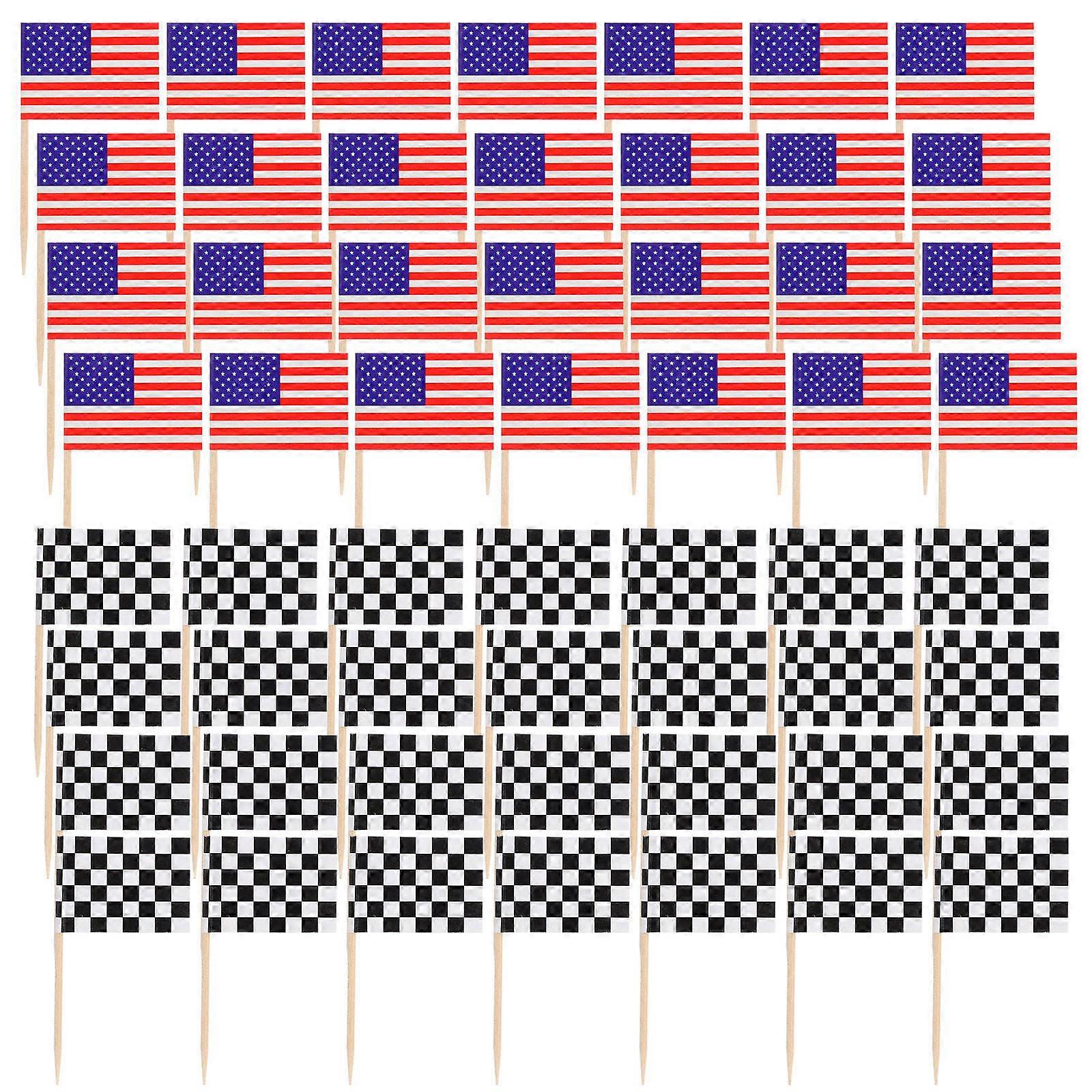 Black White Plaid Flag Cupcake Topper for Decor 600Pcs Party