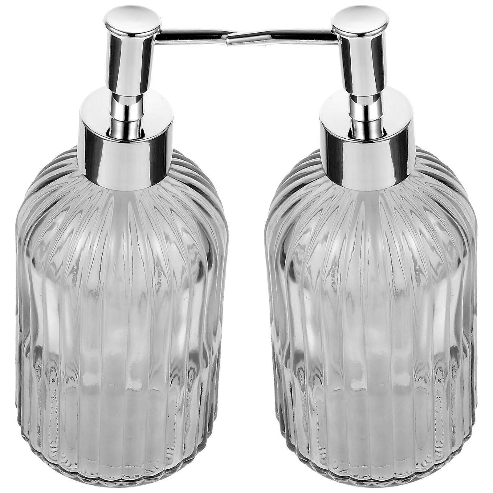 Glass Dispenser With Pump Vertical Grain Texture Design Sealing For Office Use 19X7.6CM 2Pcs