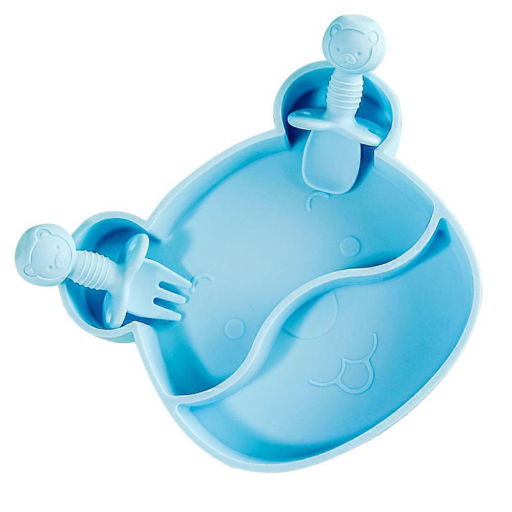 Blue Cartoon Silicone Baby Dinnerware for Storage 3Sets Snack Plates