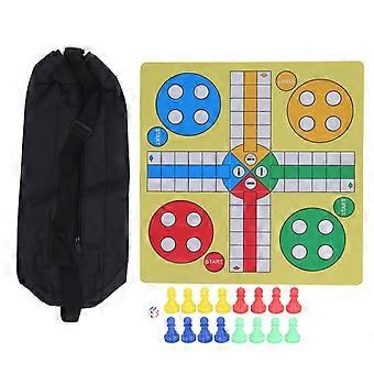 Ludo Chess Set Folding Roll Up Board Game Pad with 16 Chess Pieces 1 Dice Family Ludo Learning Game for Kids Adults