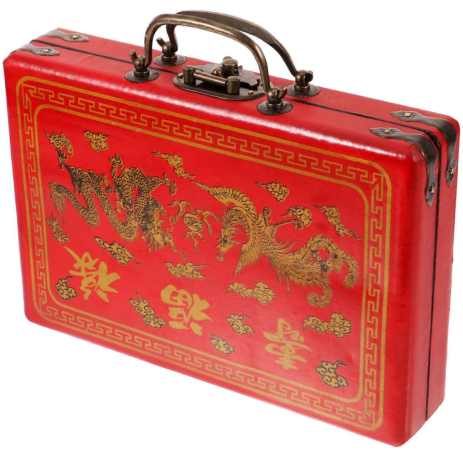 Portable Mahjong Case Rectangle Storage Box For Mahjong Tiles In Red Ideal For Grocery Store Use 1Pack