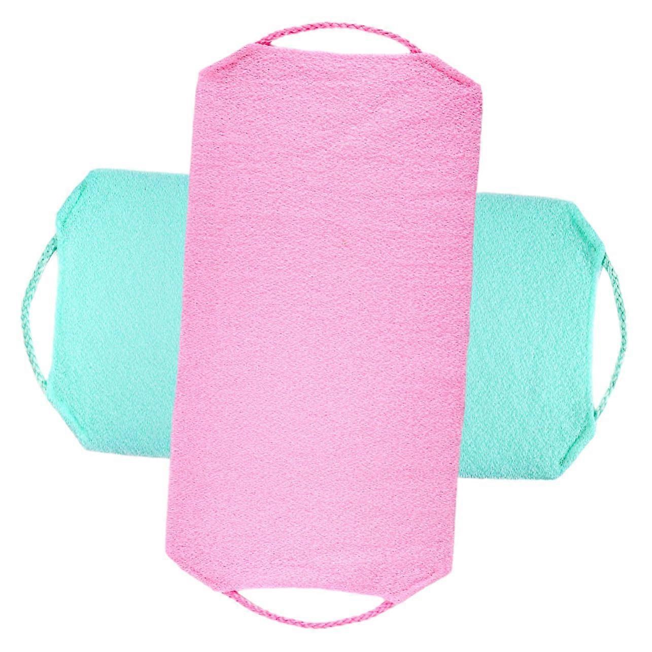 DoubleSided Back Exfoliating Shower Scrubber Towels TwoPack With Drawstrings Blue And Pink Towels For Body Cleansing