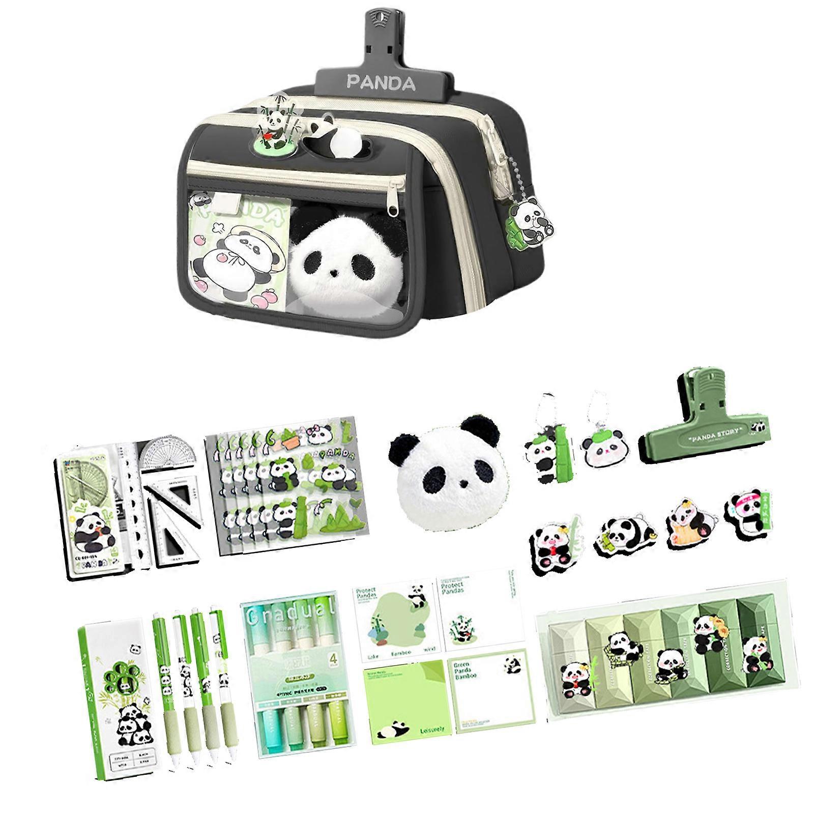 9 Bölmeli Eğitim Saklama Çantası Kültürel Panda Desenli Tuval Okul Malzemeleri Düzenleyici Öğrenciler Profesyoneller Çok Renkli
