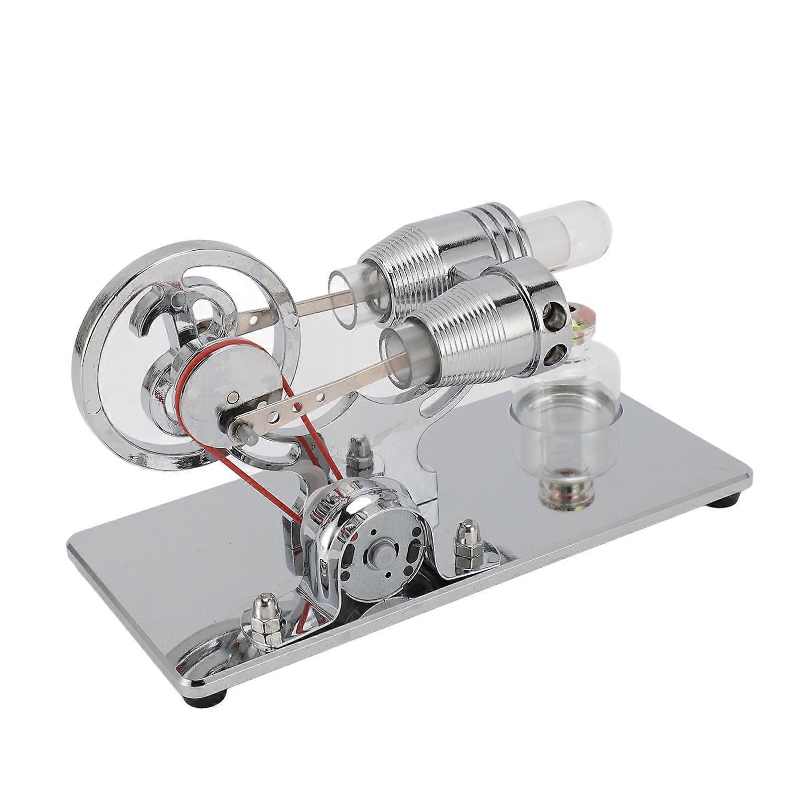 Sterling Engine Model with LED Bulb and Flywheel Stirling Engine Motor Model Educational Toy Electricity Power Generator Silver