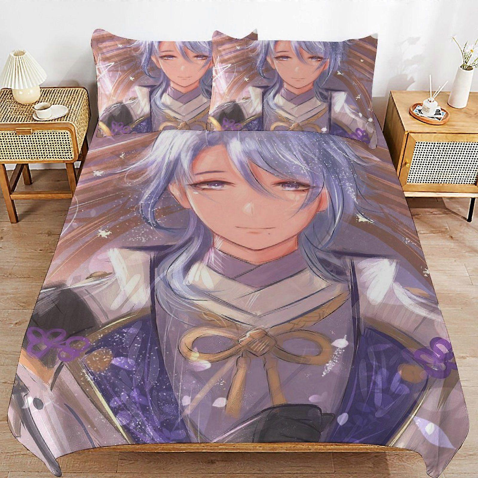 e647 Genshin Impact Kamisato Ayato Soft Layer Durable Stitch Practical Fit Thread Finish Duvet Cover Sets with Easy Maintenance p647
