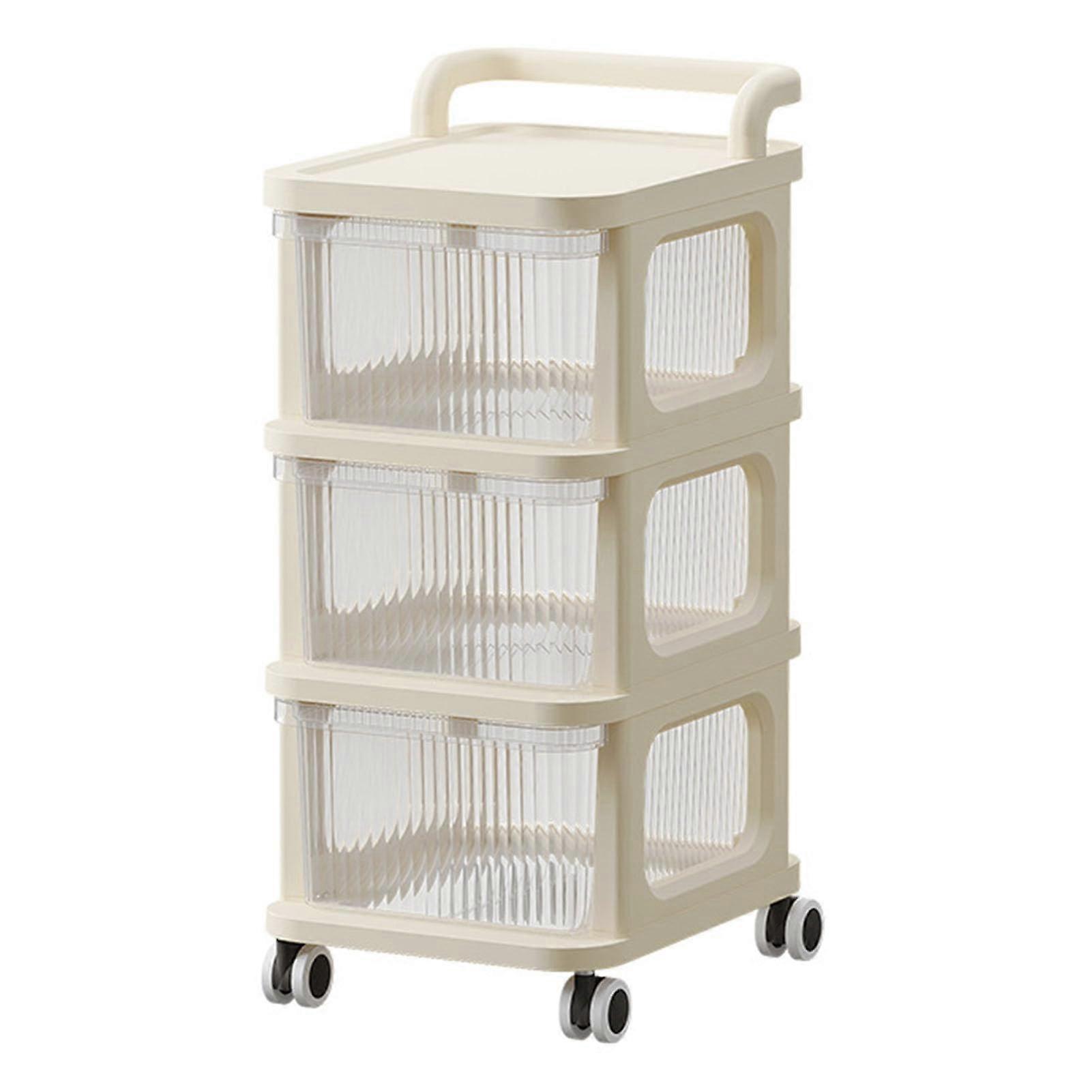 3Layer Transparent Drawer Storage Cart With  And Four Wheels Beige