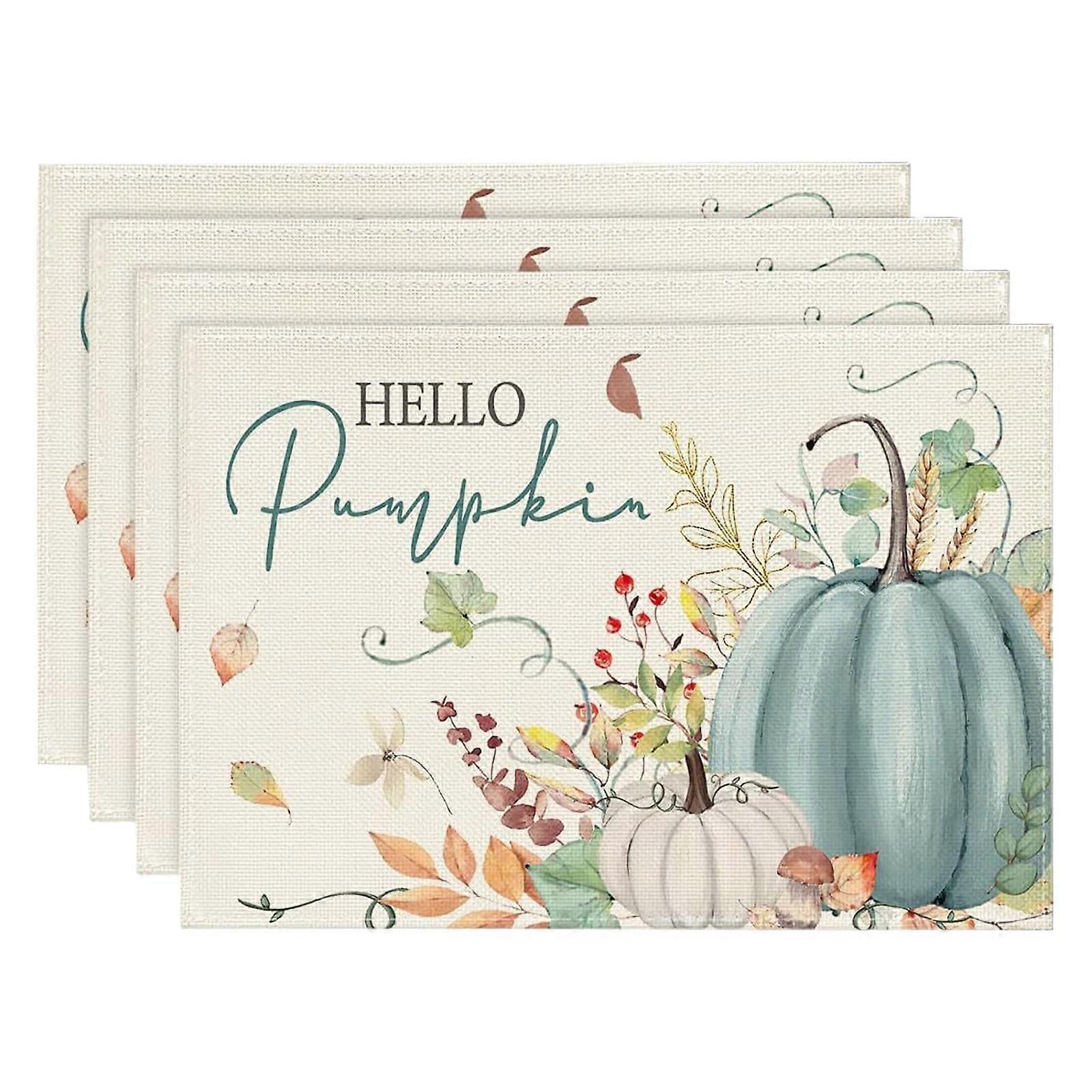 Autumn Pumpkin Maple Leaf Printed Polyester Placemat, Compatible with Festive Table Settings, Insulation Pad for Plate Cup