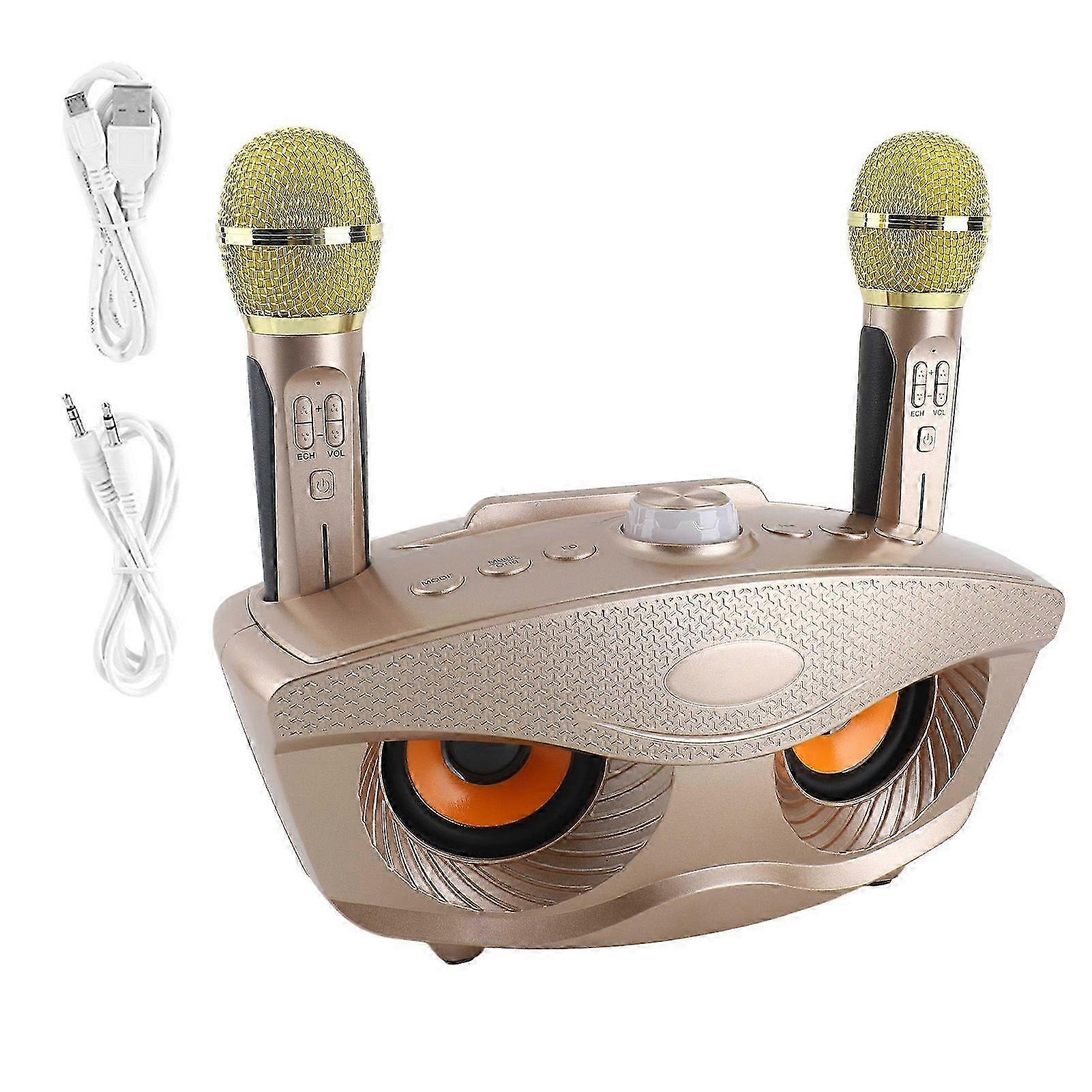 Bluetooth Speaker Home KTV Karaoke Bluetooth Speaker with Two Microphone (Gold)