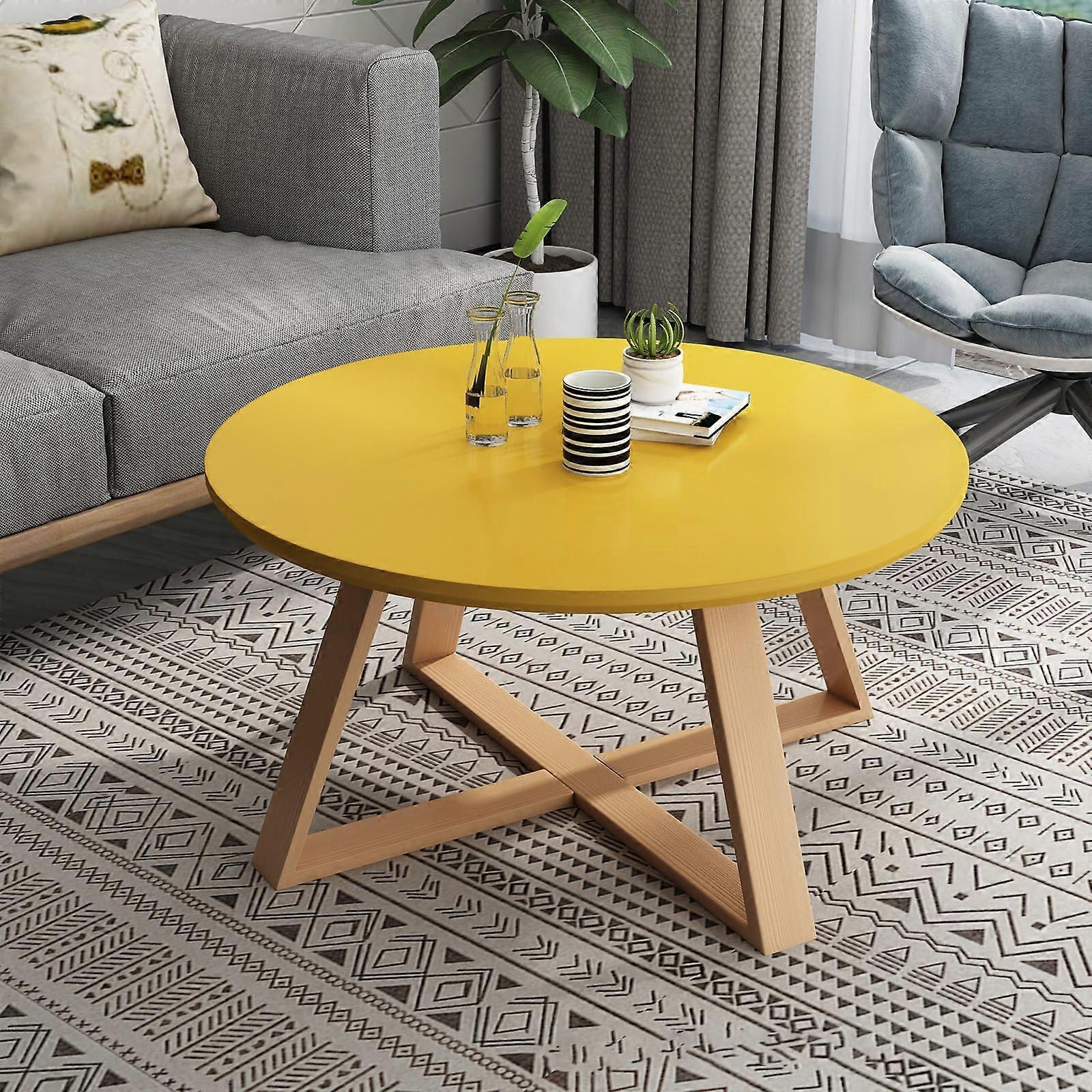 Nesting Coffee Tables Set of 2, Yellow Round End Tables, Modern Minimalist Nesting Tables, 60x60x40 cm