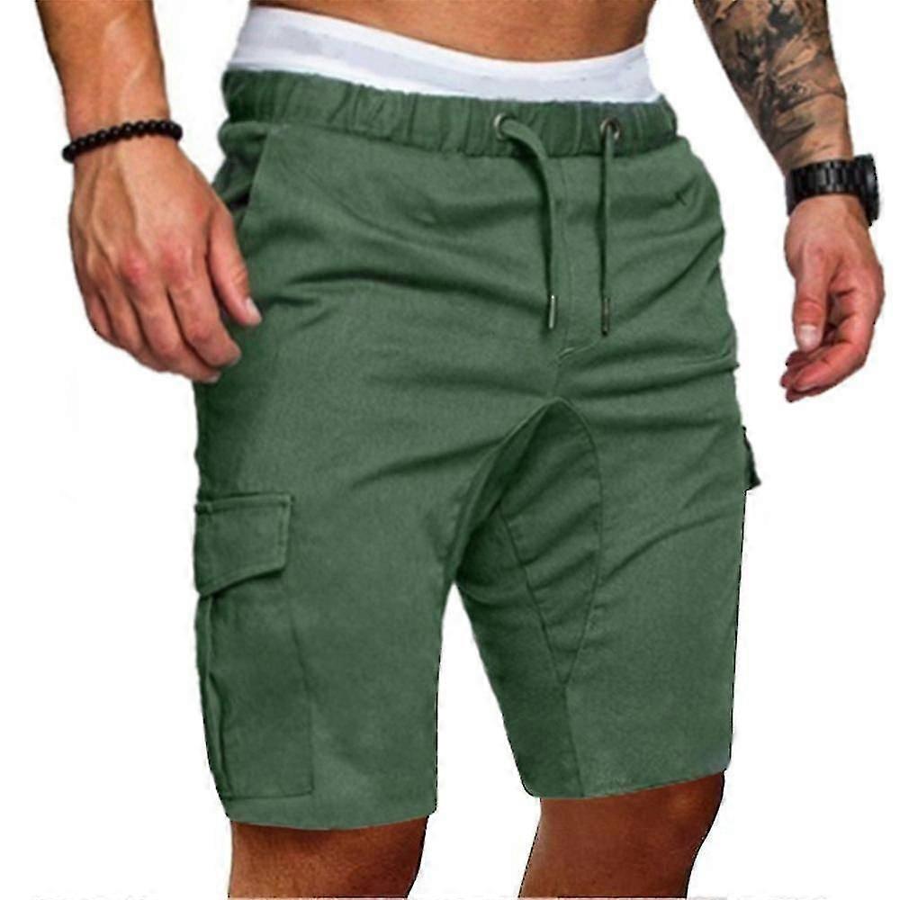 Heren Solid Drawstring Elastische Taille Shorts Sport Half Broek Summer Beach