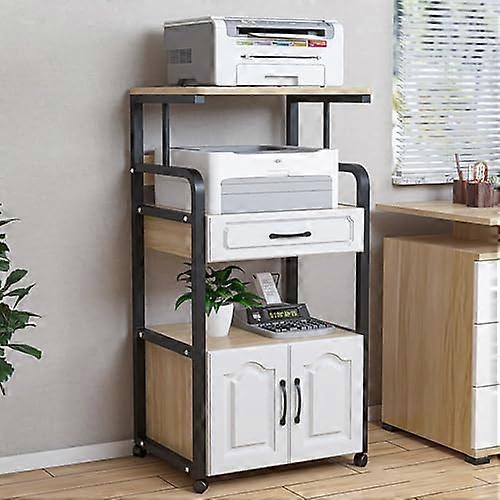 MultiColored Printer Cart With Wheels, Large Printer Stand And Storage Drawer, Home Office Cabinet Organizational Space