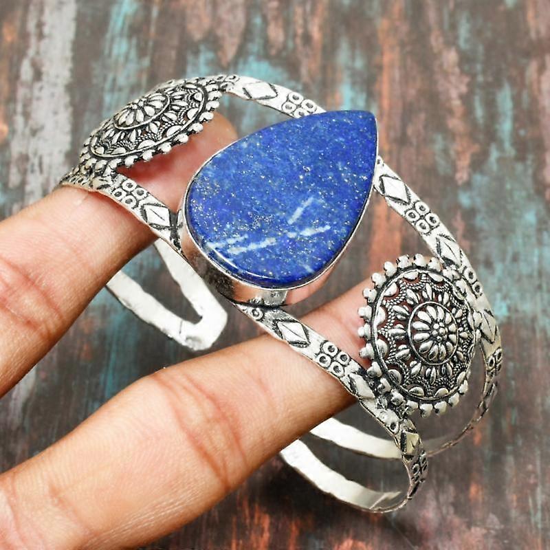 Beautiful Lapis Lazuli Gemstone Solid 925 Sterling Silver Handmade Bangle Jewelry Adjustable