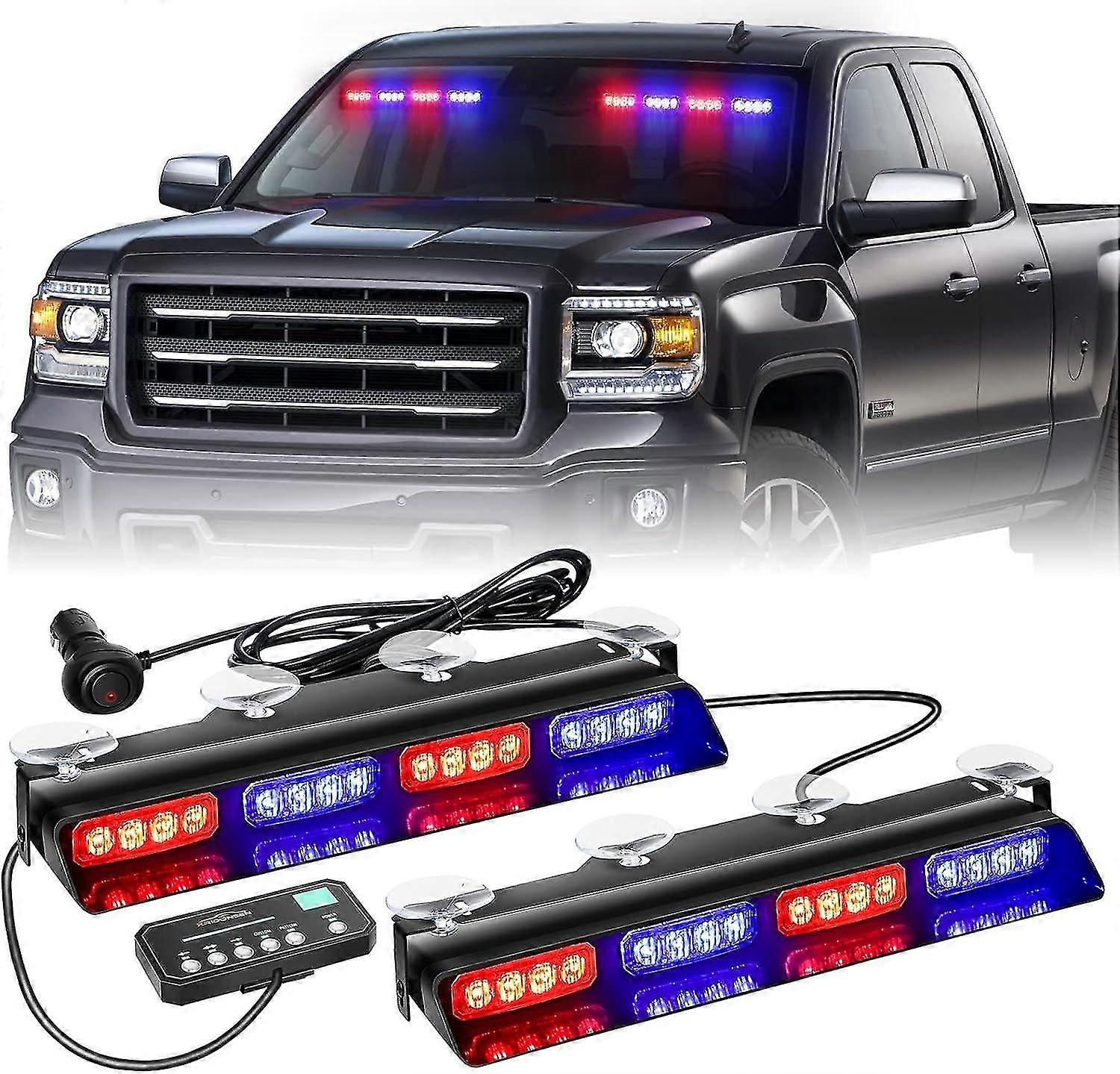 Car 16 LED Police Strobe Flash Light, Blue, Dash Emergency Flashing