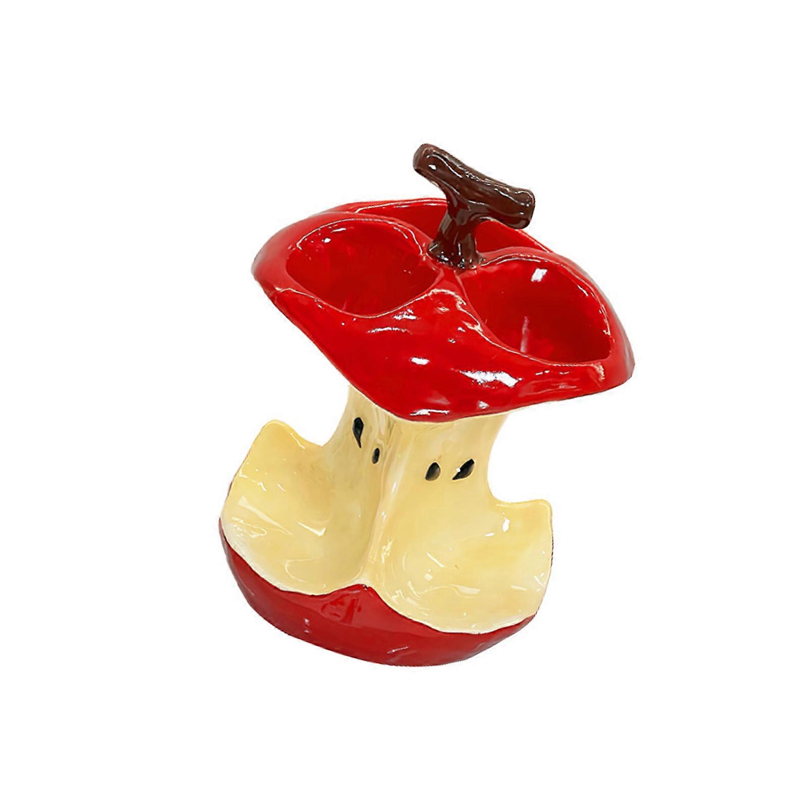 Modern Ceramic Toothbrush Stand With 3 Compartment Fruit Core Design Toothpaste Holders Countertop Storage Organizers  Red