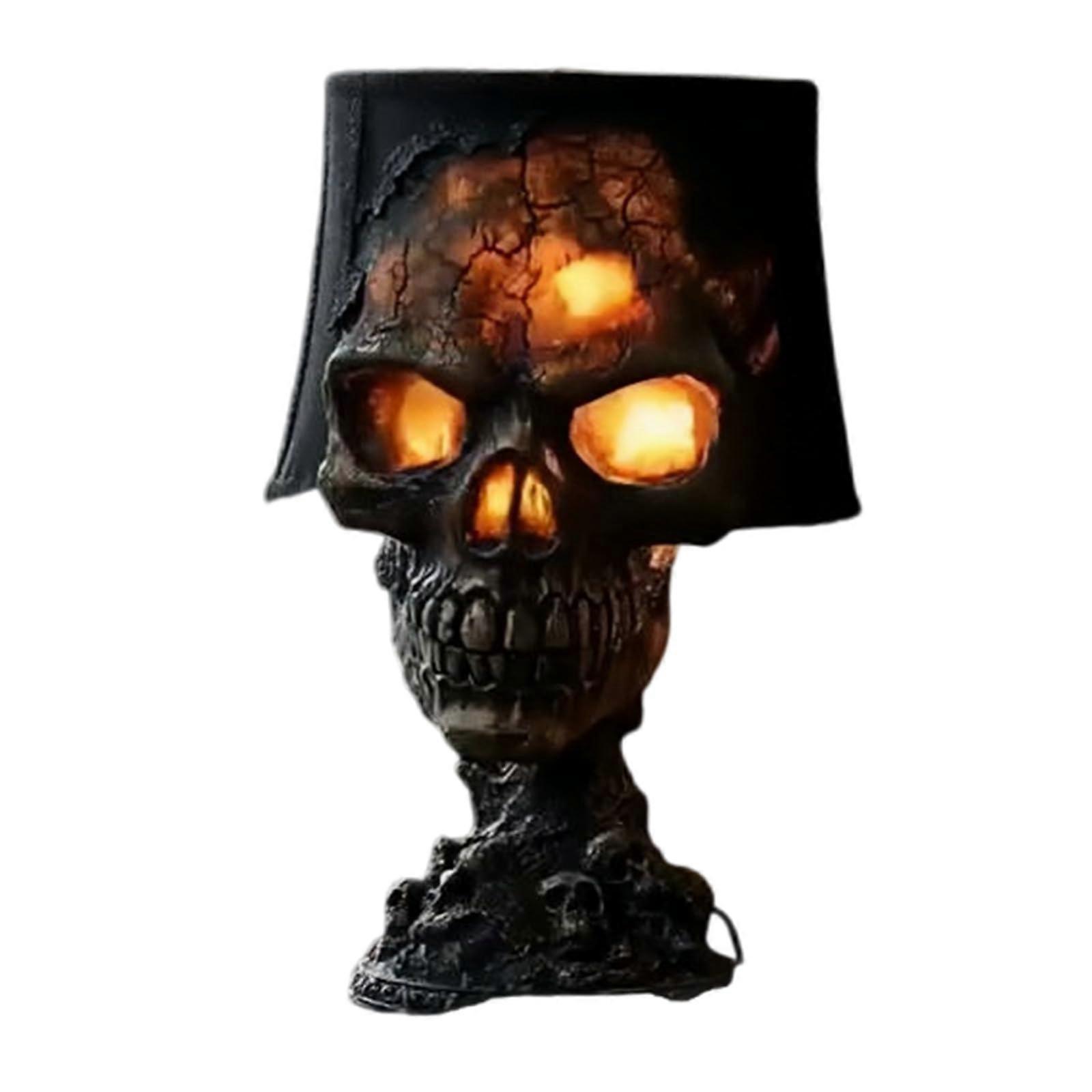 USB Rechargeable Lava Stone Skull Lamp, Handcrafted Gothic Night Light With Flickering Flame Effect, Halloween Decor