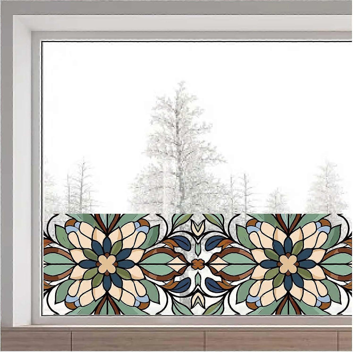 45.7x15 Inch Large Stained Flower Glass Decals Reusable Flower Pattern Window Clings Double Sided Non Adhesive Transparent Static Window Stickers for 