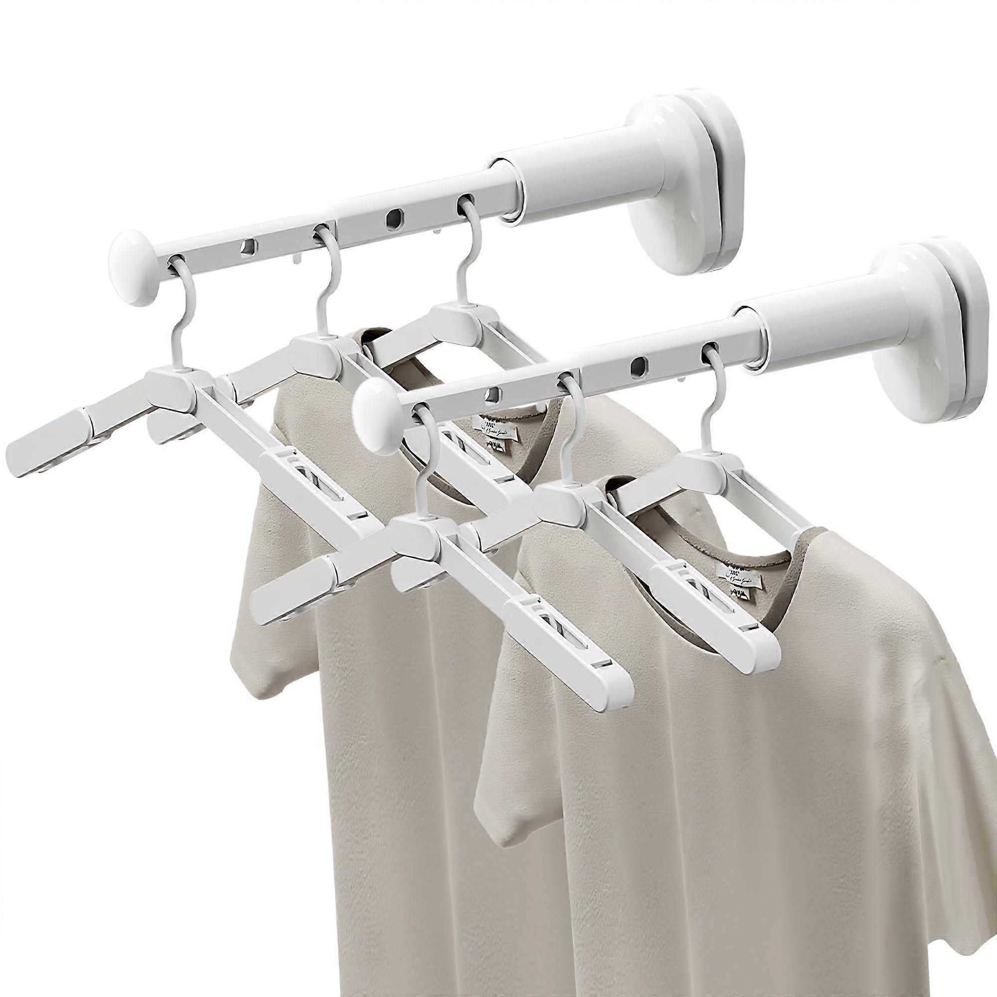 2 Pack Portable Foldable Clothes Drying Rack with 6 Hangers – Adjustable Space Saving Laundry Rack for Travel, Hotel, Balcony, Camping, Door – White