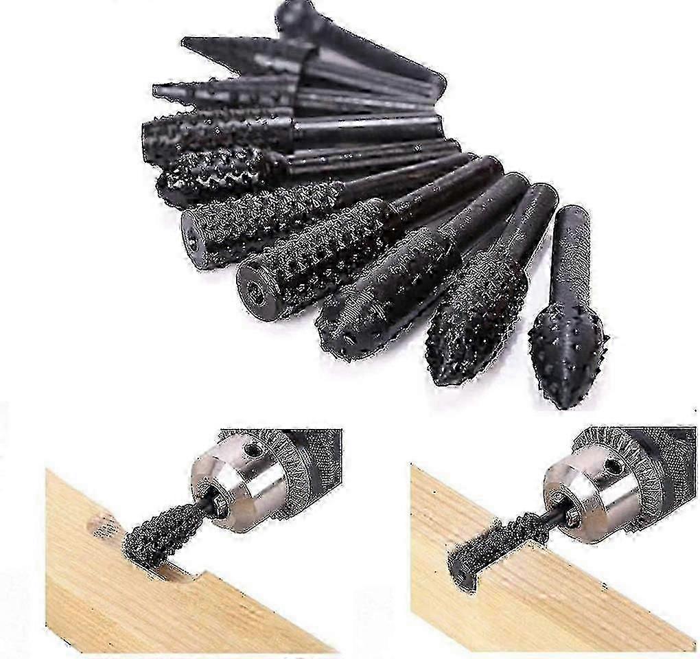 10 Wood Rasp Set Rasp Set Wood Shank Milling Kit Drill Bit Drill Tools Wood Carving Sander Wheel Sander Cone Shank Twist Drill Bit For Rotary Tools