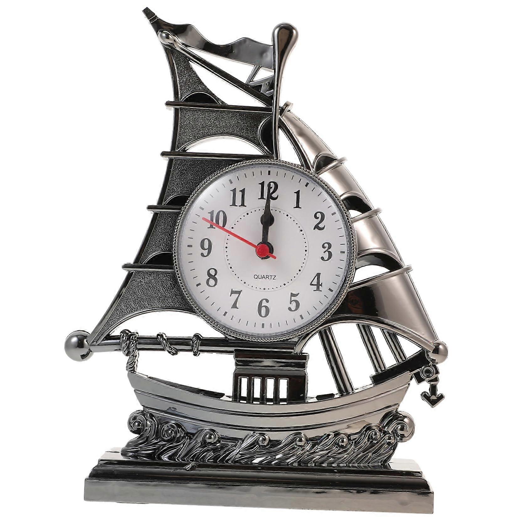 Retro Sailboat Alarm Clock Nautical  Design NonTicking Desk and Table Decor for Home Bedroom Kitchen