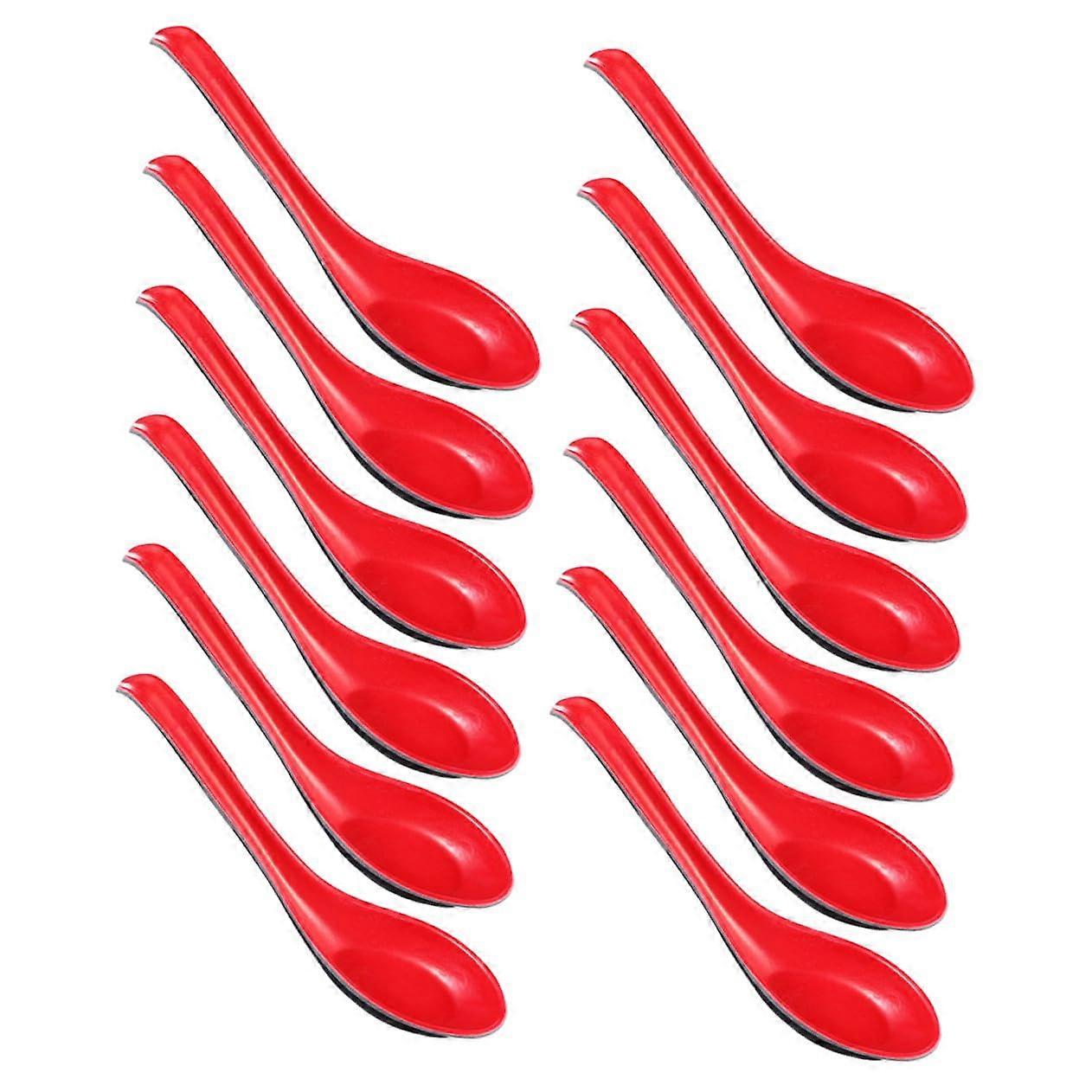 12pcs Durable Melamine Long Handle Deep Soup Spoons for Kitchen and Rice Serving