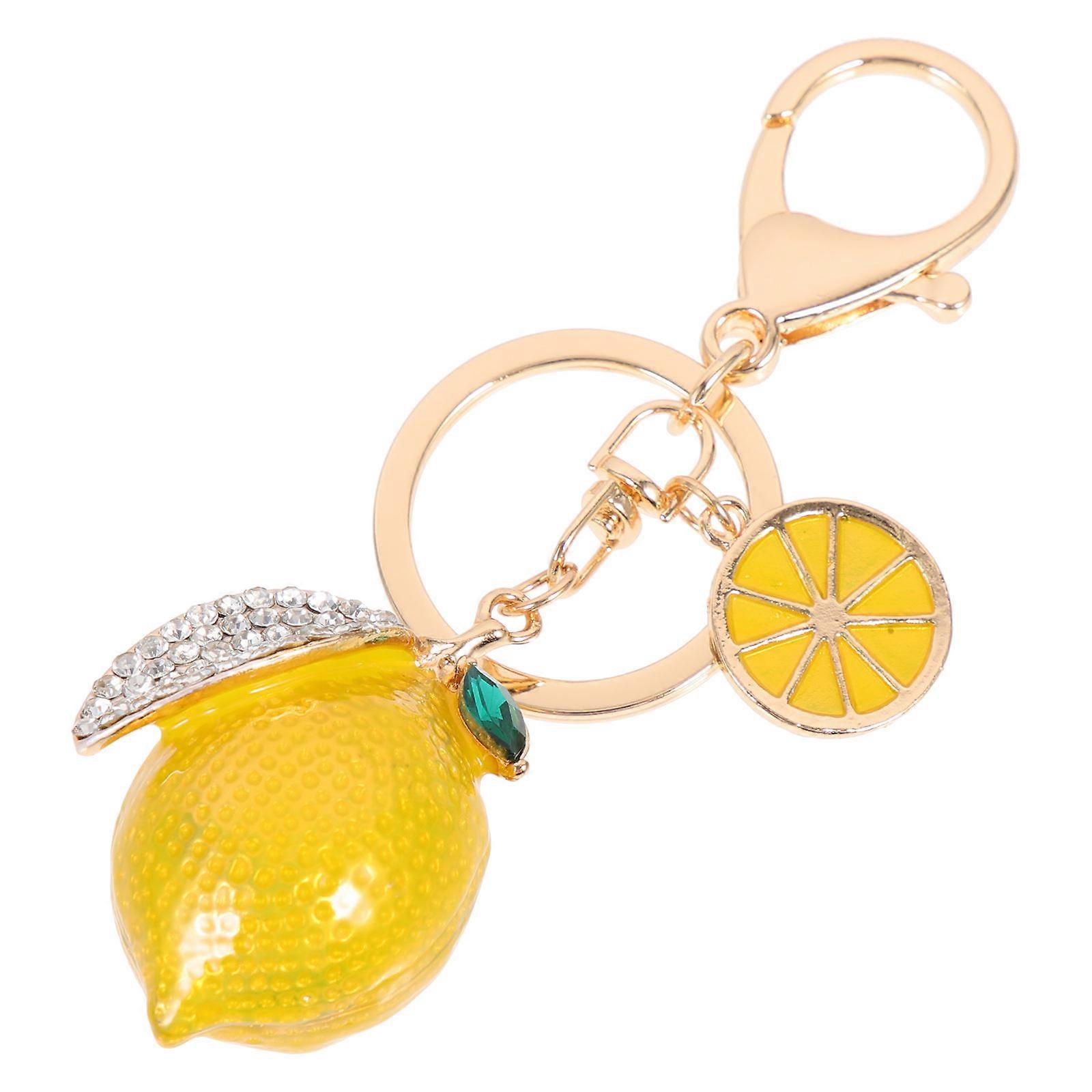 Yellow Lemonshaped Rhinestone Studded Keychain for Keys Lightweight Alloy Decorative Pendant