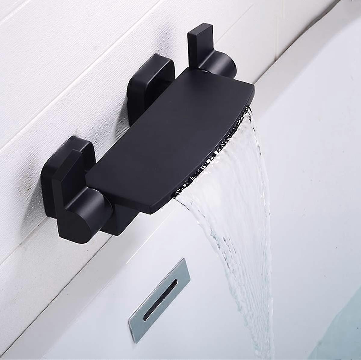 Waterfall Wall Mounted Bath Mixer Tap With Handheld Shower, SpaceSaving Design, Matte Black Finish