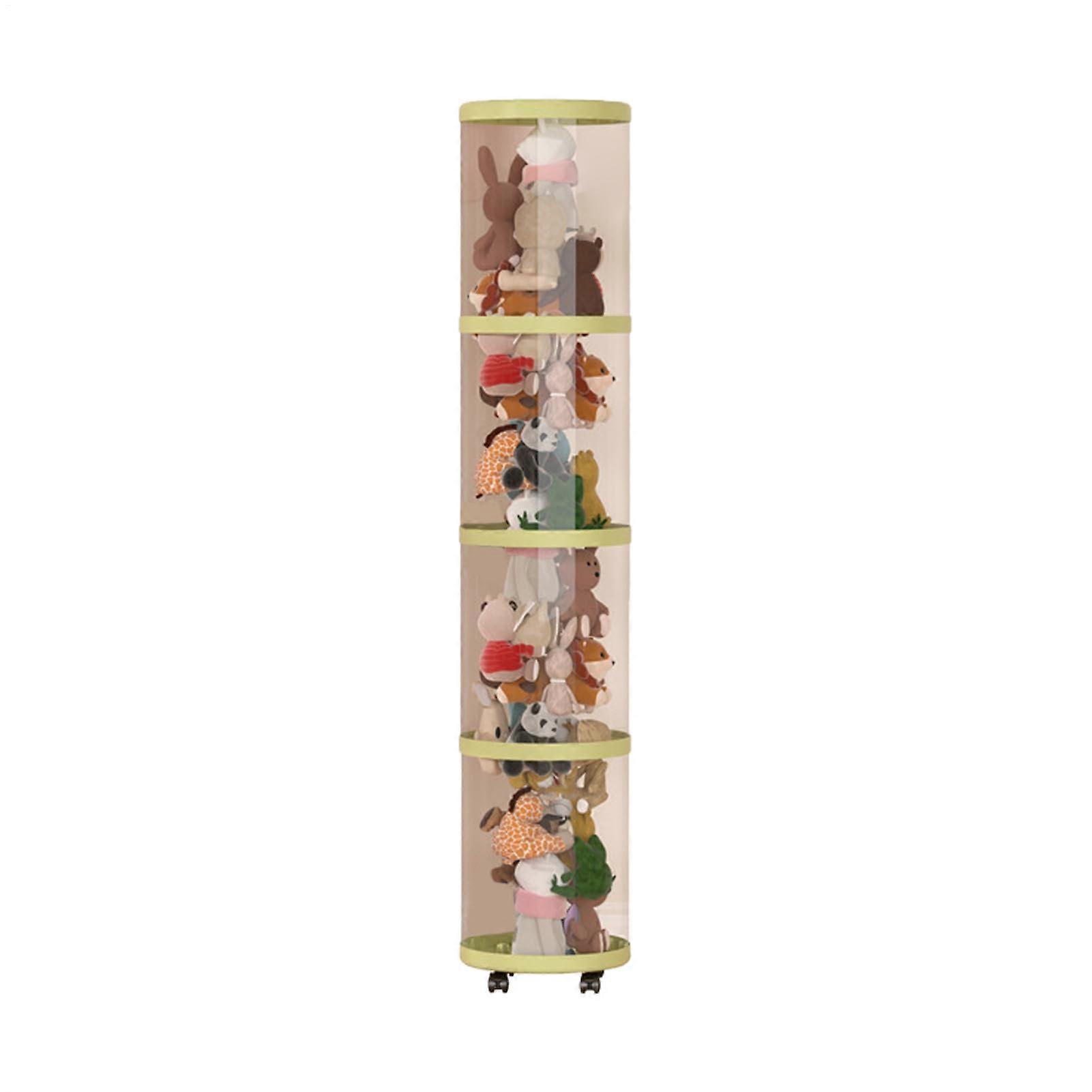 Stuffed Animal Storage Tower with Clear Vertical Design, Durable 4Layer Toy Organizer on Wheels