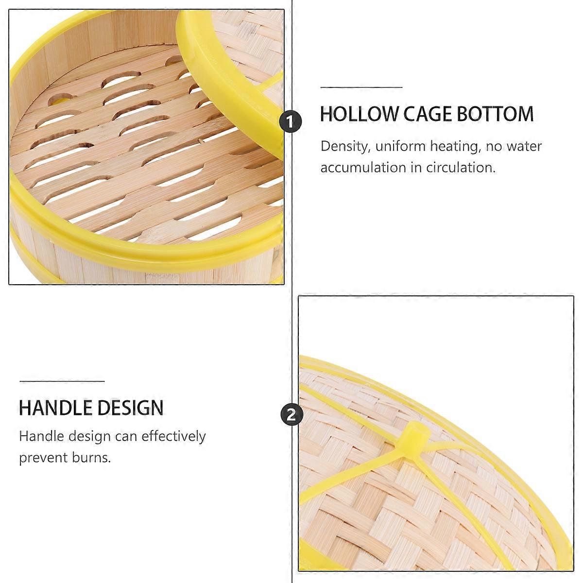 Single Tier Bamboo Steamer Basket with Lid for Kitchen Use Yellow 20cm