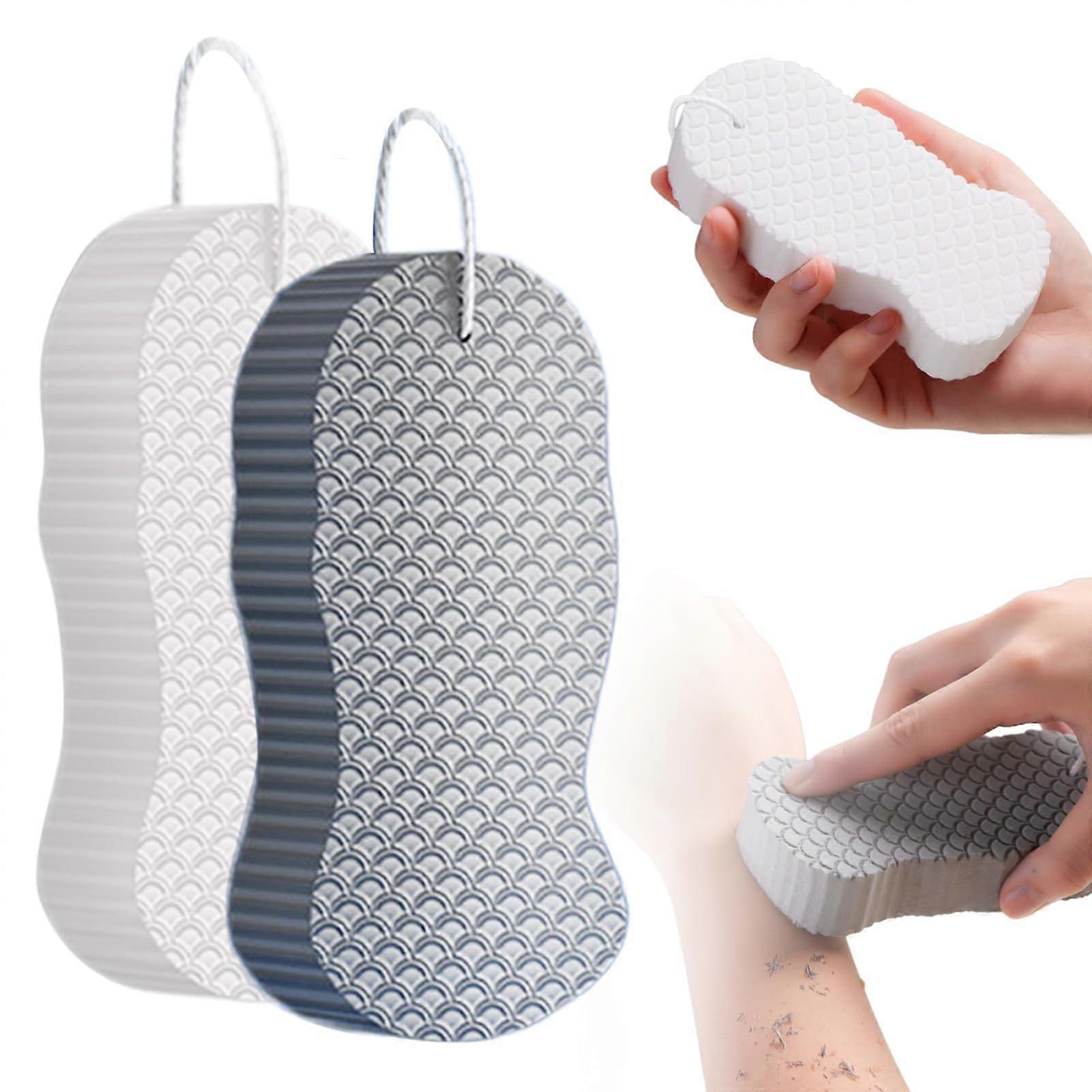 Magic Exfoliating Bath Sponge for Deep Skin Exfoliation, 3D Soft Body Scrubber White Gray