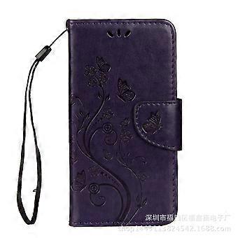 Case For Iphone 13 Mini Purple Embossed Butterfly Card Slot Wallet Leather No8182