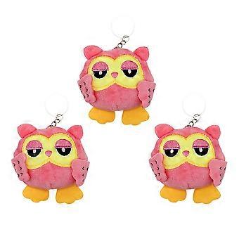 Bag Decoration Owl Shape Hanging Decor for Decoration 3Pcs Pink Plush